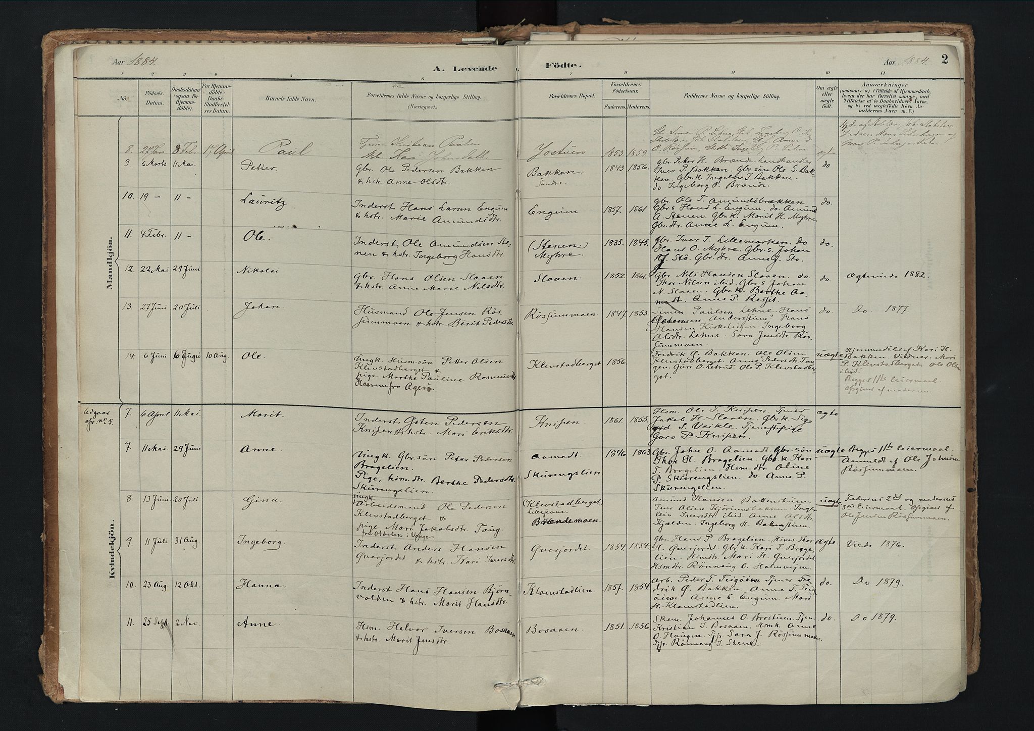 Nord-Fron prestekontor, SAH/PREST-080/H/Ha/Haa/L0003: Parish register (official) no. 3, 1884-1914, p. 2
