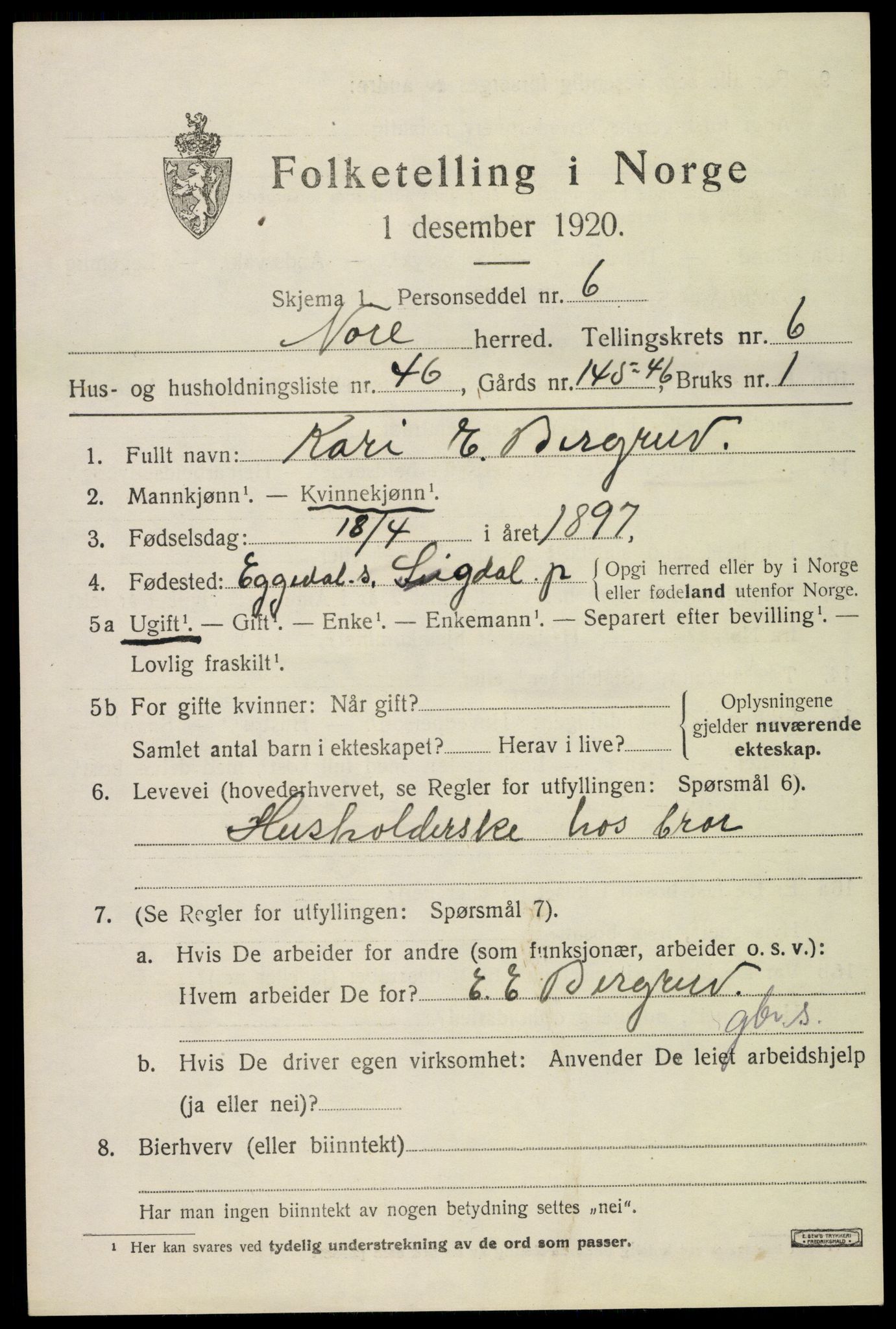 SAKO, 1920 census for Nore, 1920, p. 3028