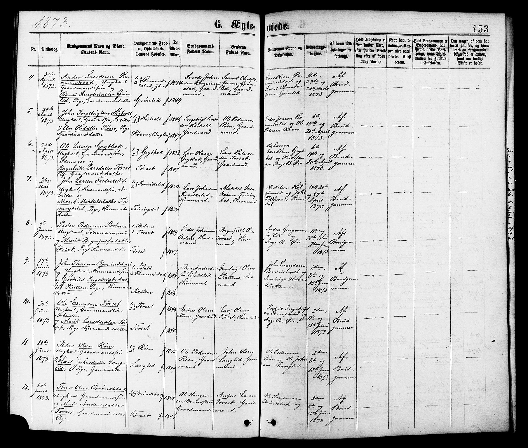 Ministerialprotokoller, klokkerbøker og fødselsregistre - Møre og Romsdal, AV/SAT-A-1454/598/L1068: Parish register (official) no. 598A02, 1872-1881, p. 153