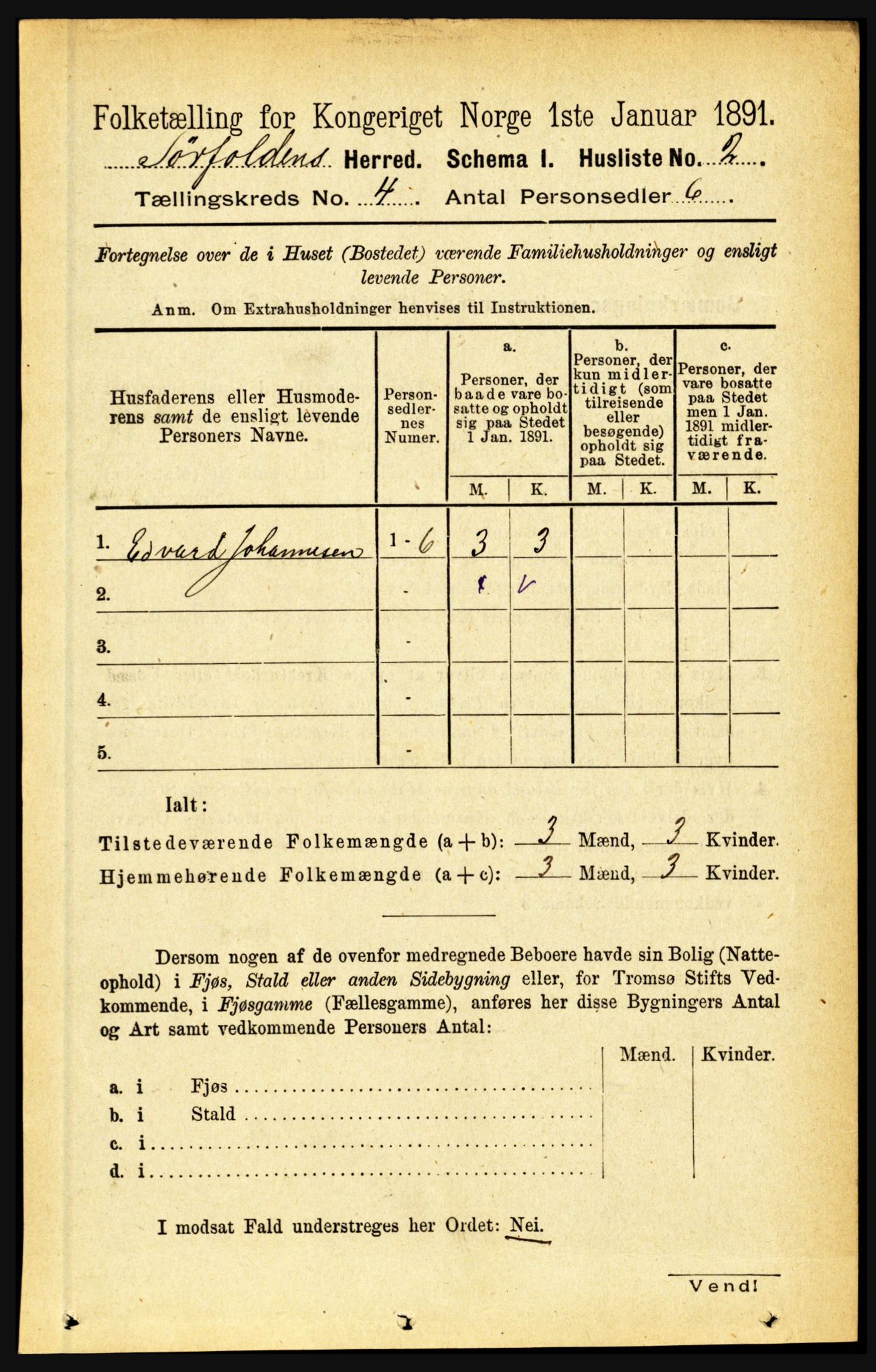 RA, 1891 census for 1845 Sørfold, 1891, p. 899