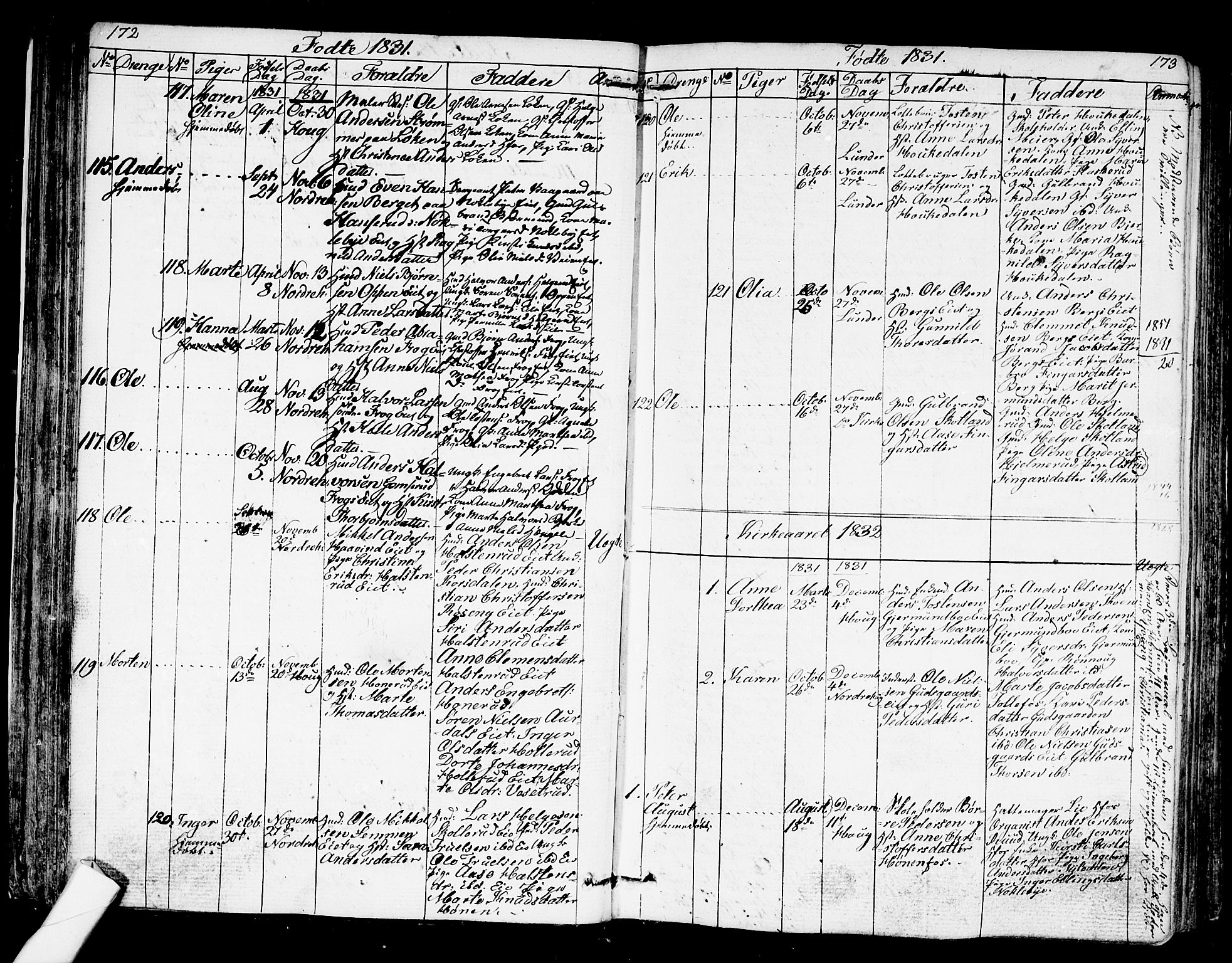 Norderhov kirkebøker, AV/SAKO-A-237/G/Ga/L0004: Parish register (copy) no. I 4, 1824-1849, p. 172-173