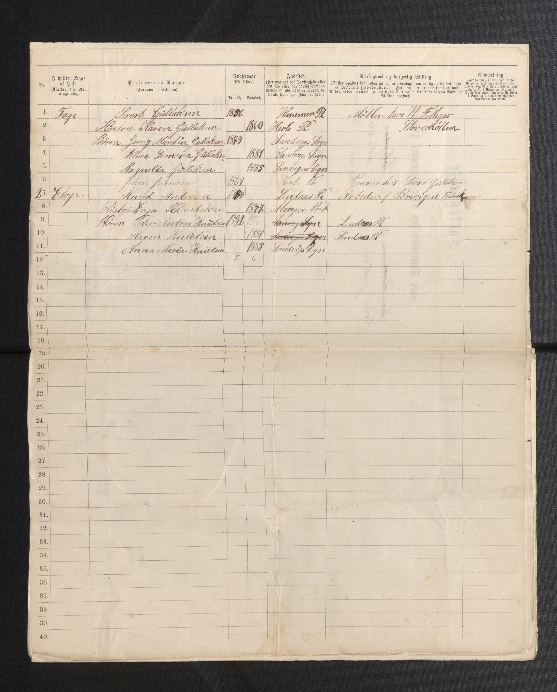 SAB, 1885 census for 1301 Bergen, 1885, p. 6174