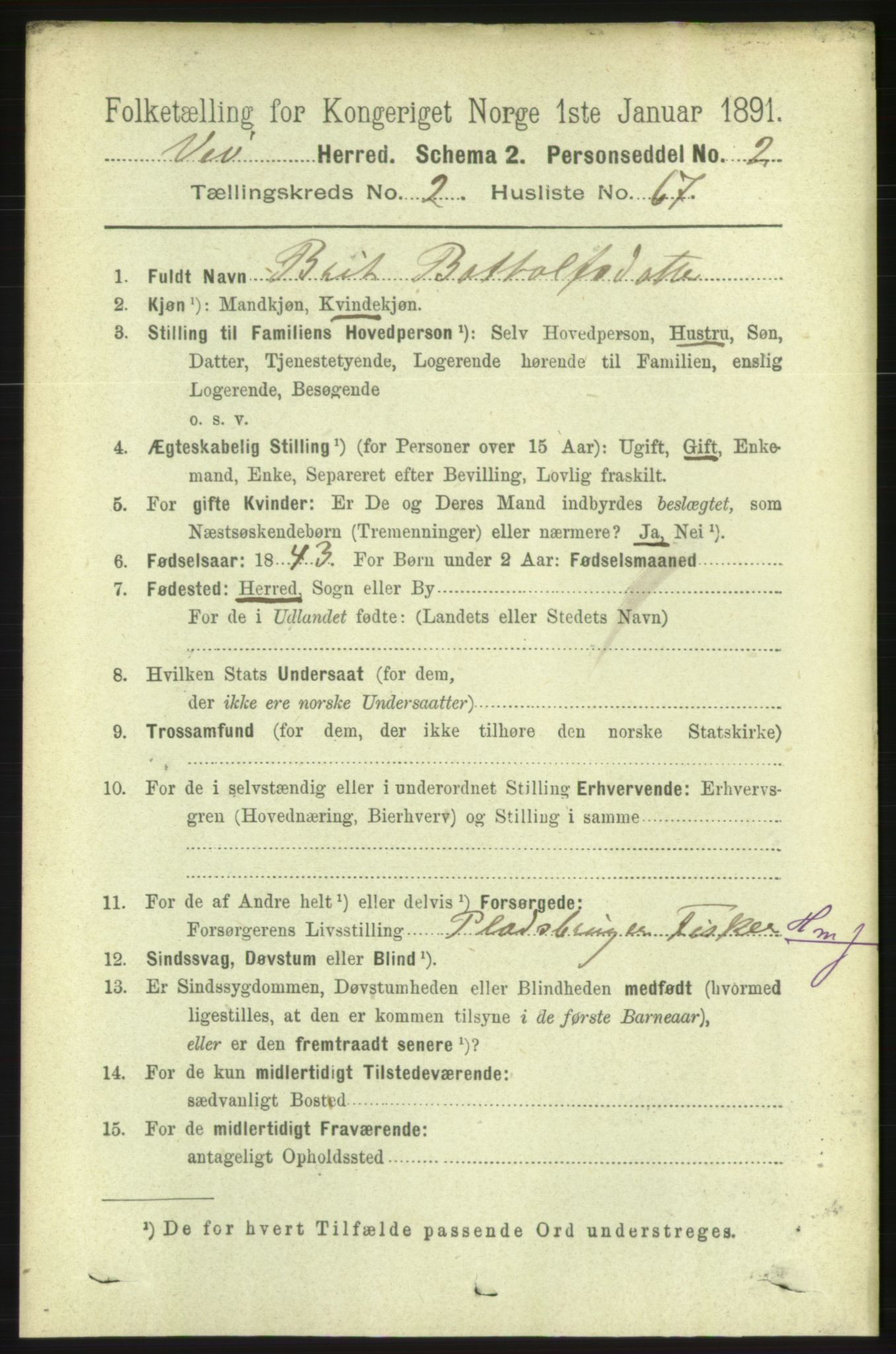 RA, 1891 census for 1541 Veøy, 1891, p. 1185