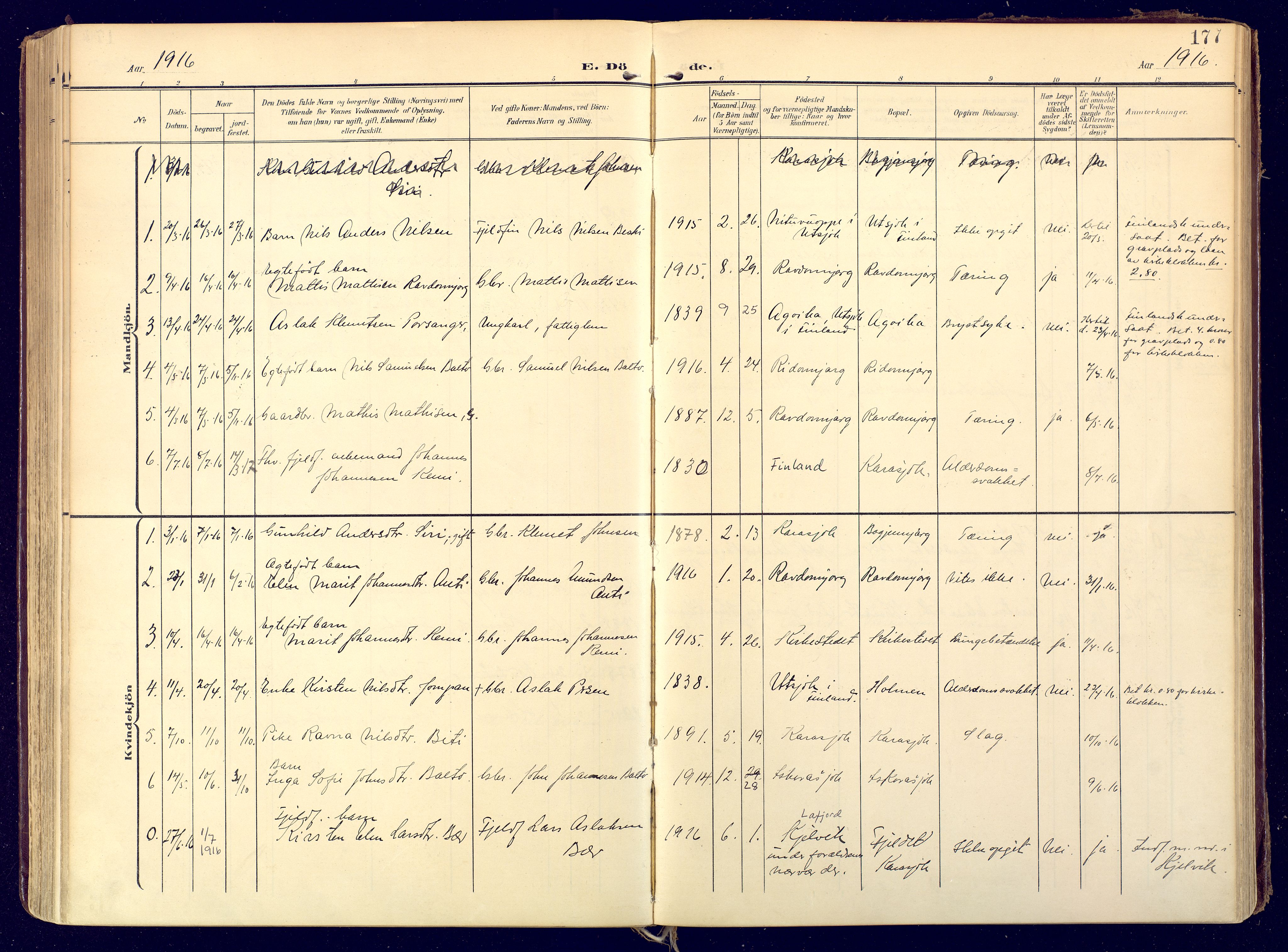 Karasjok sokneprestkontor, AV/SATØ-S-1352/H/Ha: Parish register (official) no. 3, 1907-1926, p. 177