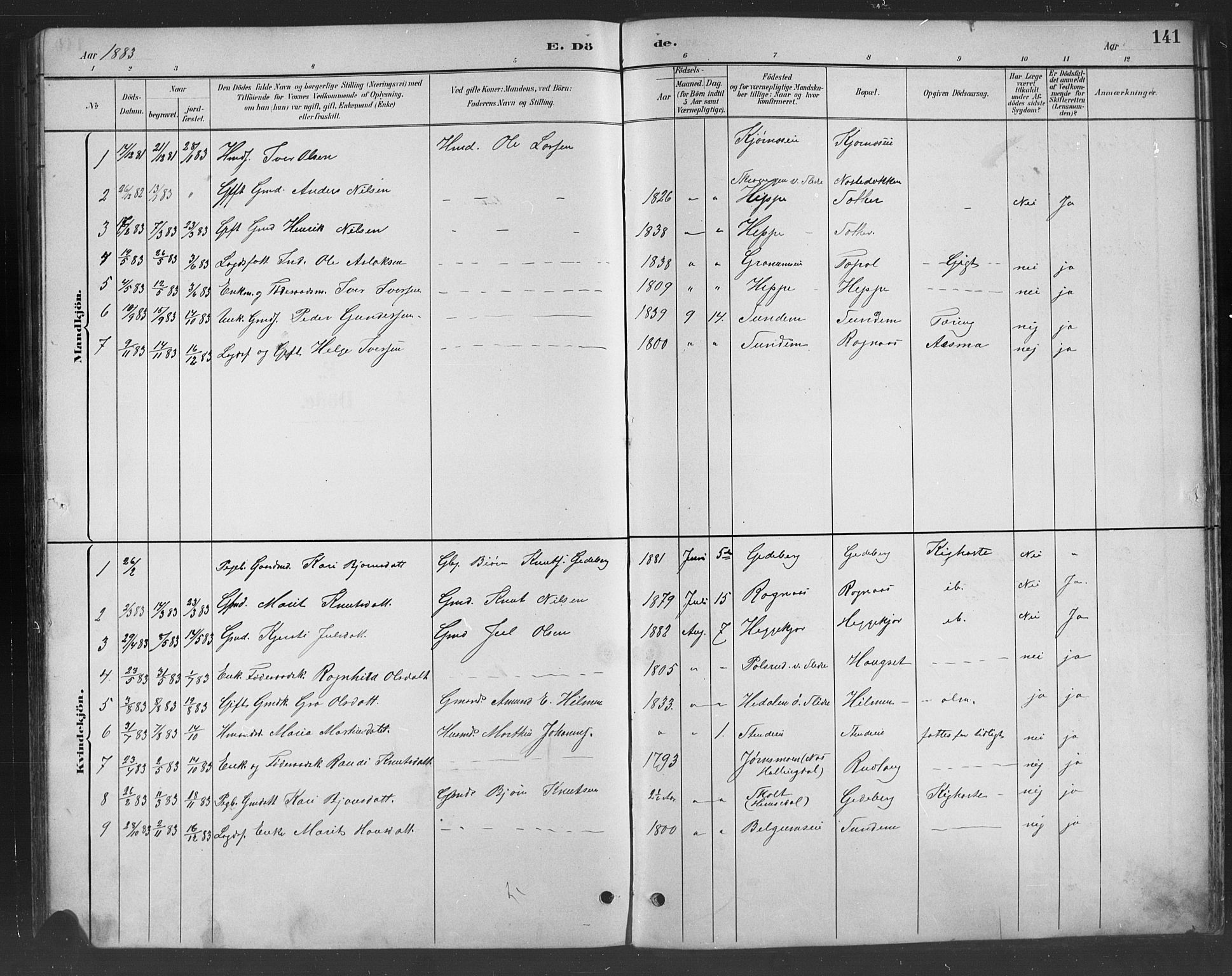 Nord-Aurdal prestekontor, SAH/PREST-132/H/Ha/Hab/L0008: Parish register (copy) no. 8, 1883-1916, p. 141