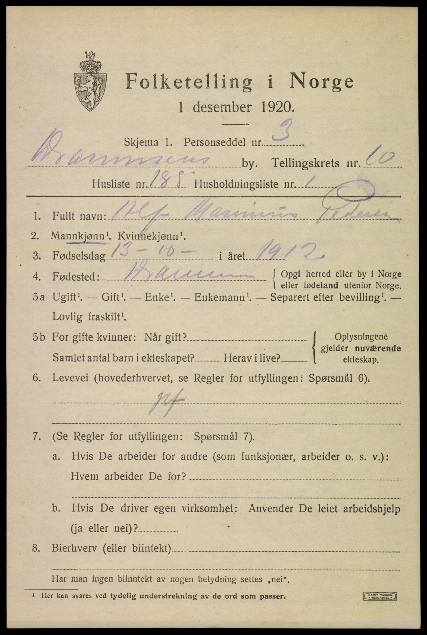 SAKO, 1920 census for Drammen, 1920, p. 65627