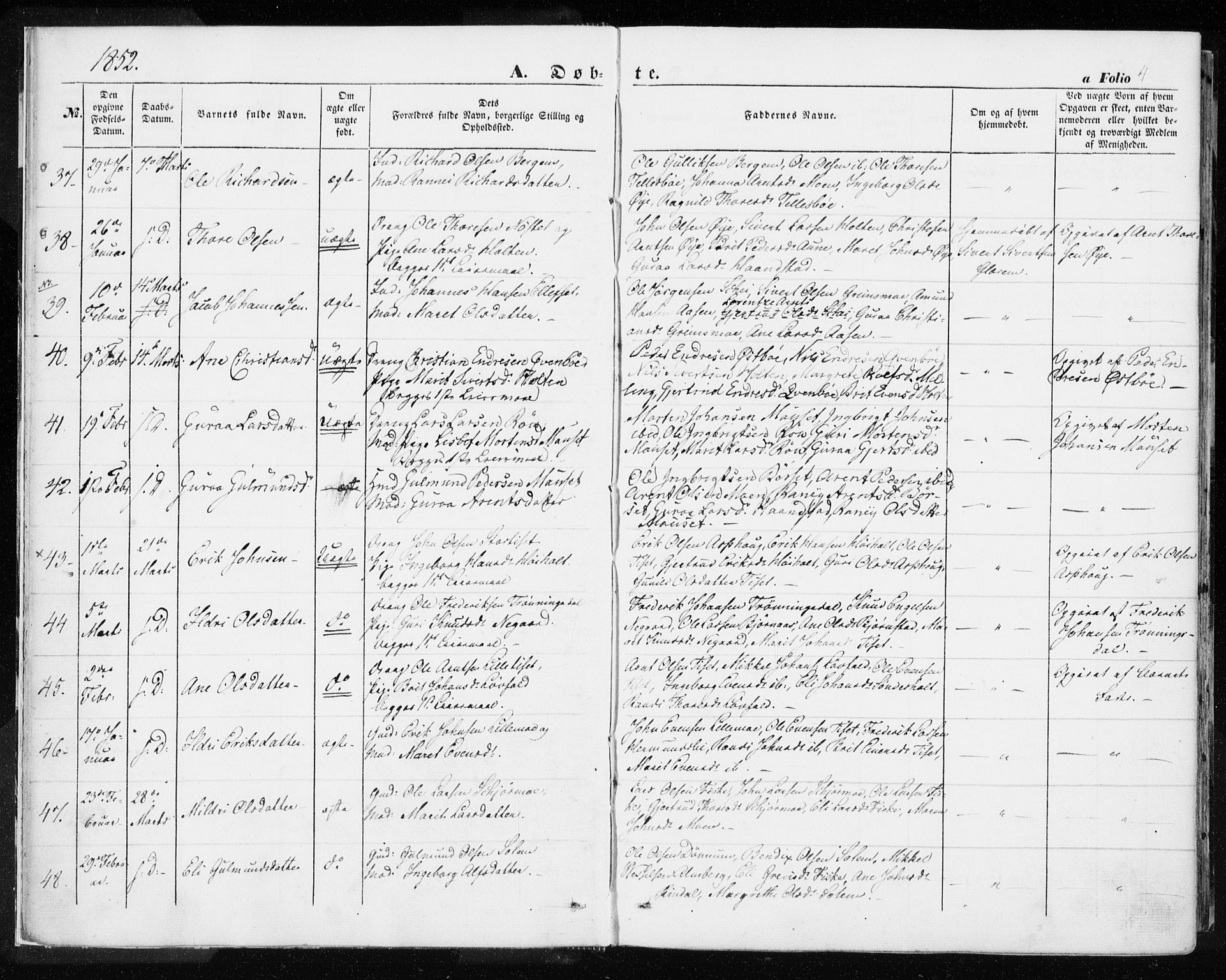 Ministerialprotokoller, klokkerbøker og fødselsregistre - Møre og Romsdal, AV/SAT-A-1454/595/L1044: Parish register (official) no. 595A06, 1852-1863, p. 4