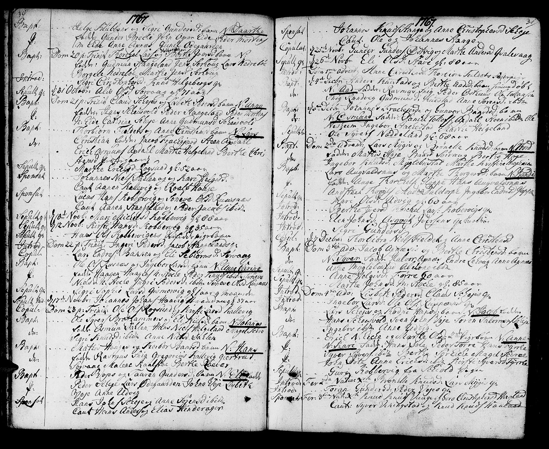 Avaldsnes sokneprestkontor, AV/SAST-A -101851/H/Ha/Haa/L0002: Parish register (official) no. A 2, 1765-1800, p. 30-31