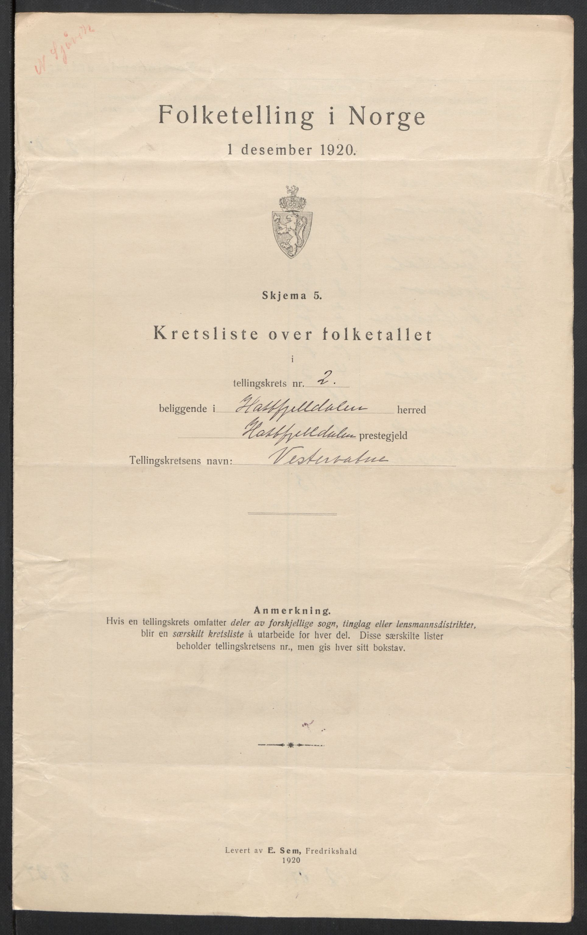 SAT, 1920 census for Hattfjelldal, 1920, p. 9