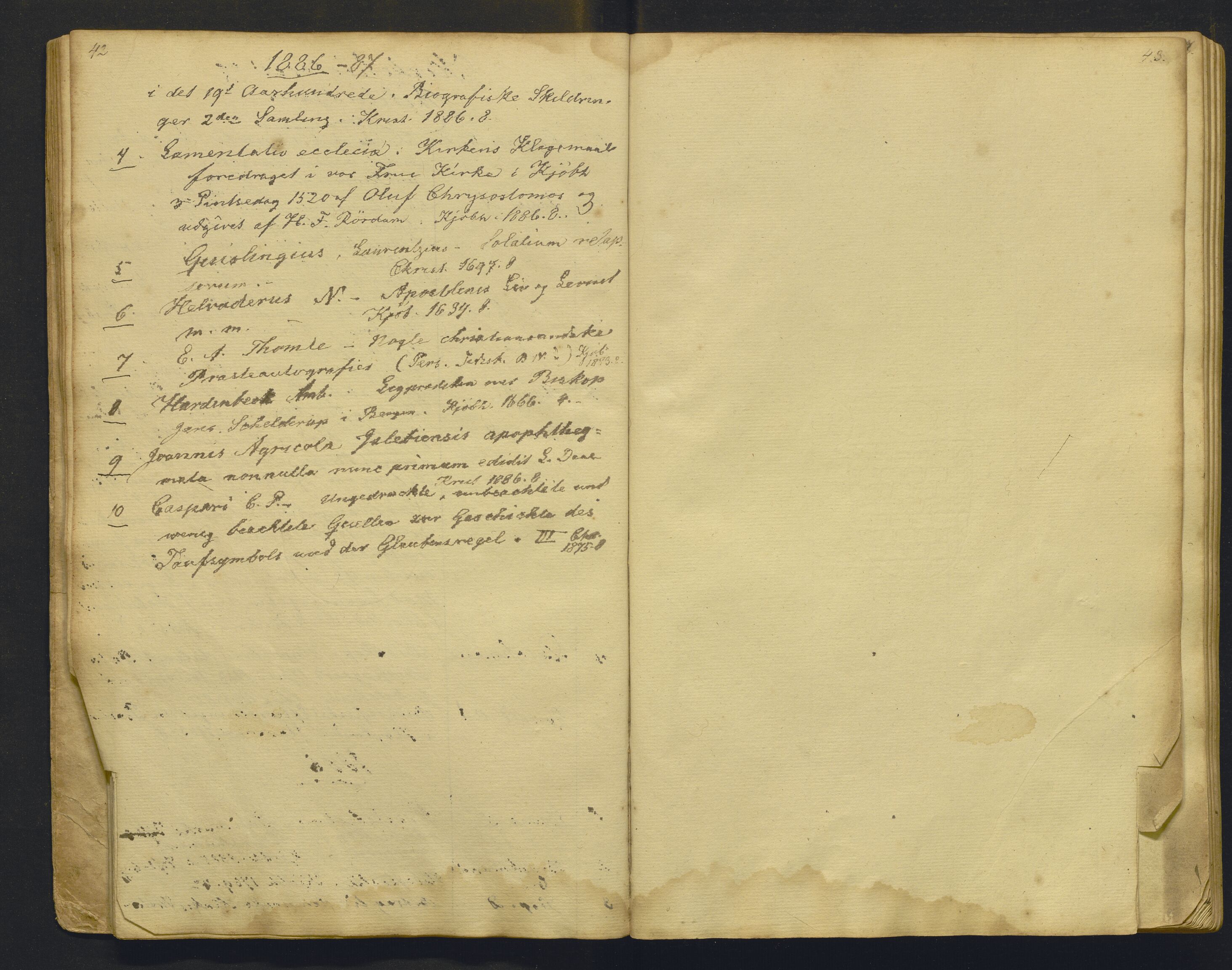 Bergens Museum, AV/SAB-A-17301/05/G/Gb/L0001: Tilleggskatalog ved Historisk-Antikvarisk avdeling, 1883-1888, p. 42-43