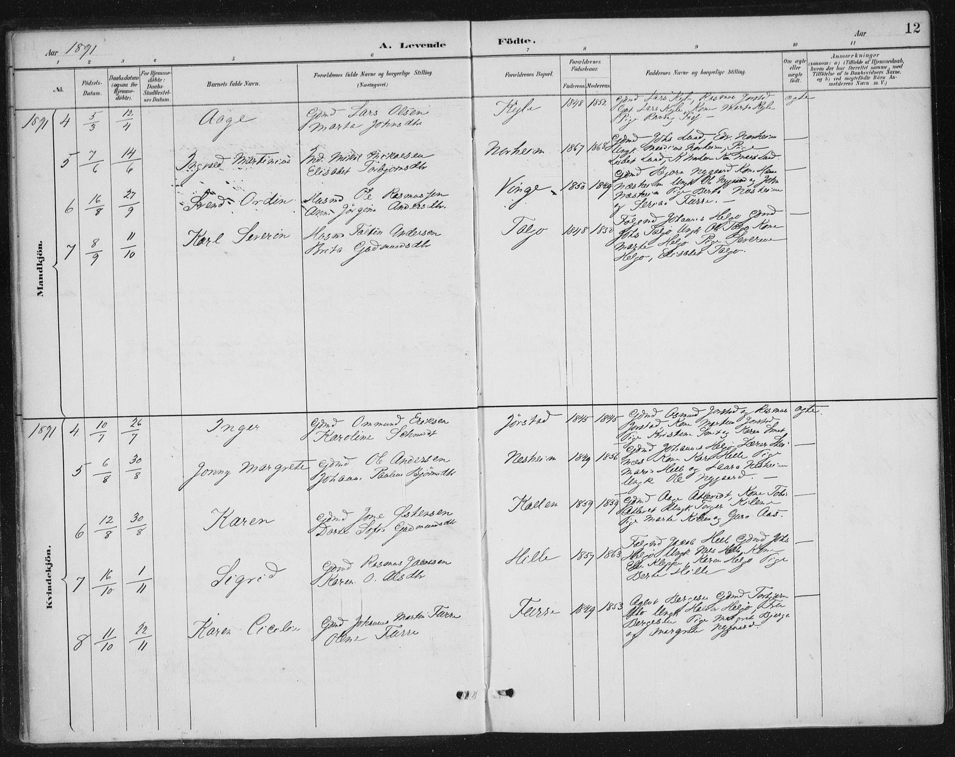 Nedstrand sokneprestkontor, AV/SAST-A-101841/01/IV: Parish register (official) no. A 13, 1887-1915, p. 12