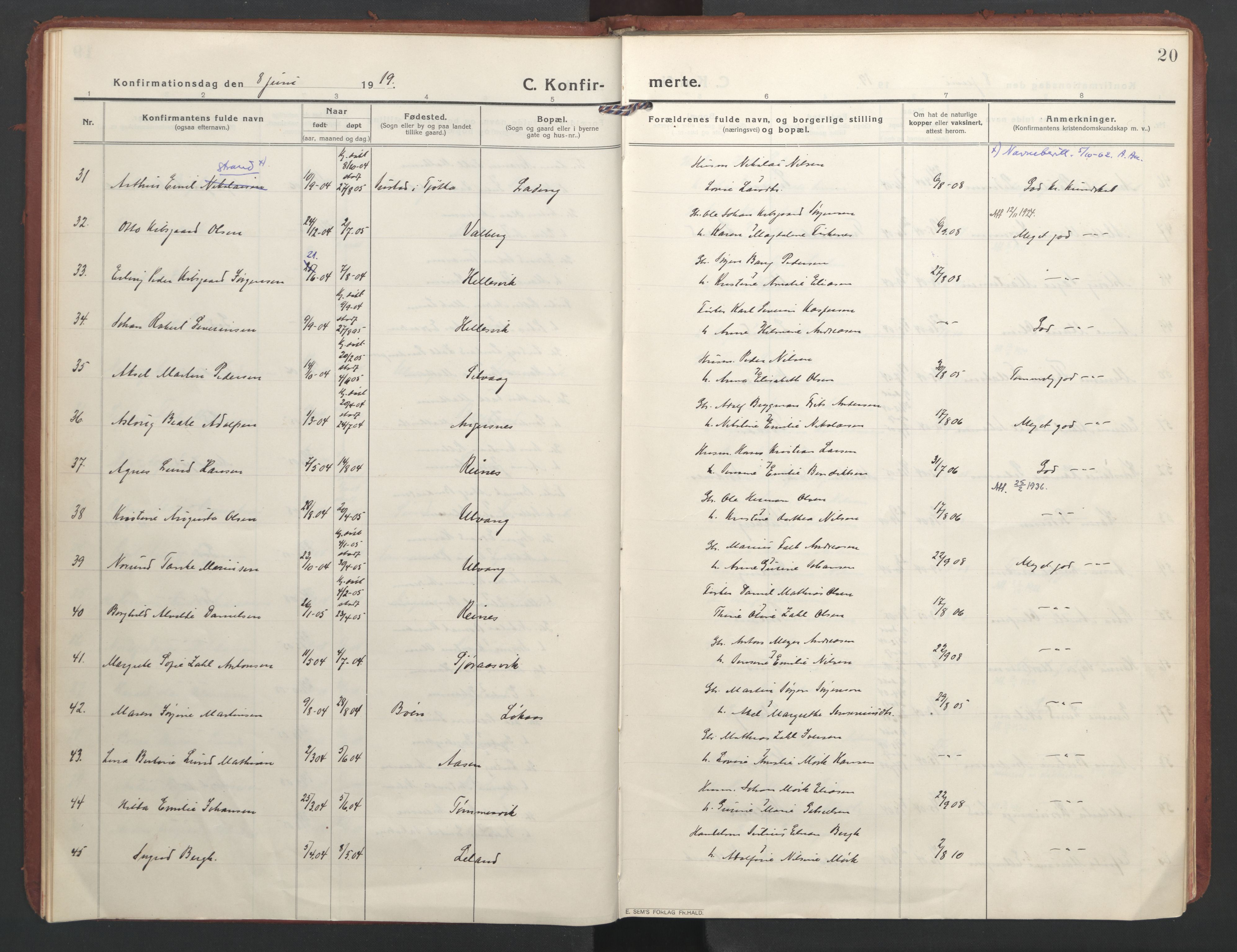 Ministerialprotokoller, klokkerbøker og fødselsregistre - Nordland, AV/SAT-A-1459/832/L0492: Parish register (official) no. 832A01, 1916-1934, p. 20