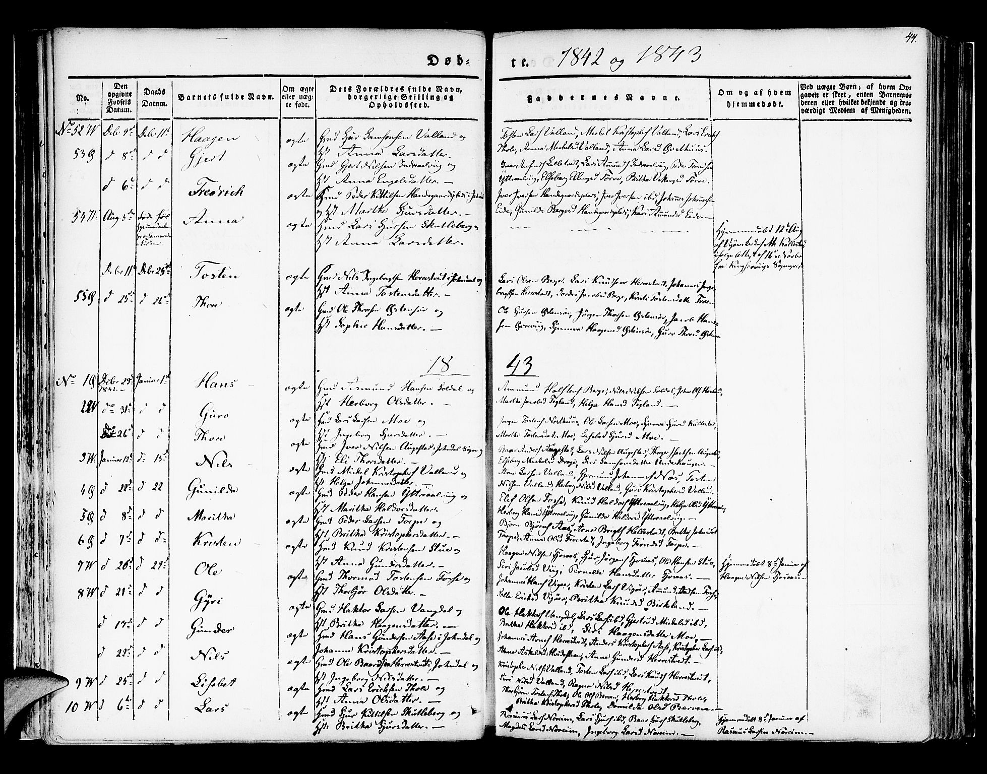 Kvam sokneprestembete, AV/SAB-A-76201/H/Haa: Parish register (official) no. A 7, 1832-1843, p. 44