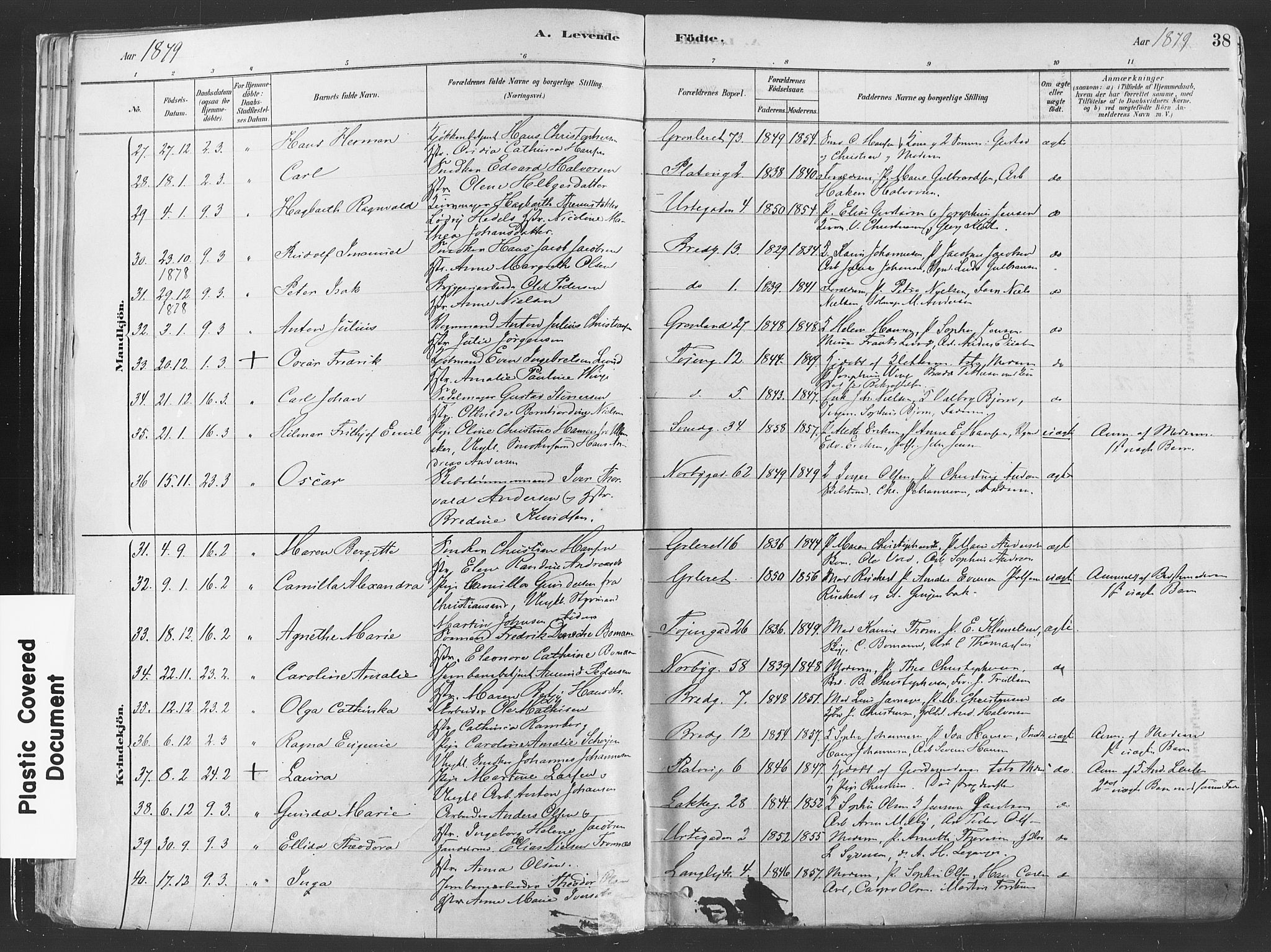 Grønland prestekontor Kirkebøker, AV/SAO-A-10848/F/Fa/L0007: Parish register (official) no. 7, 1878-1888, p. 38