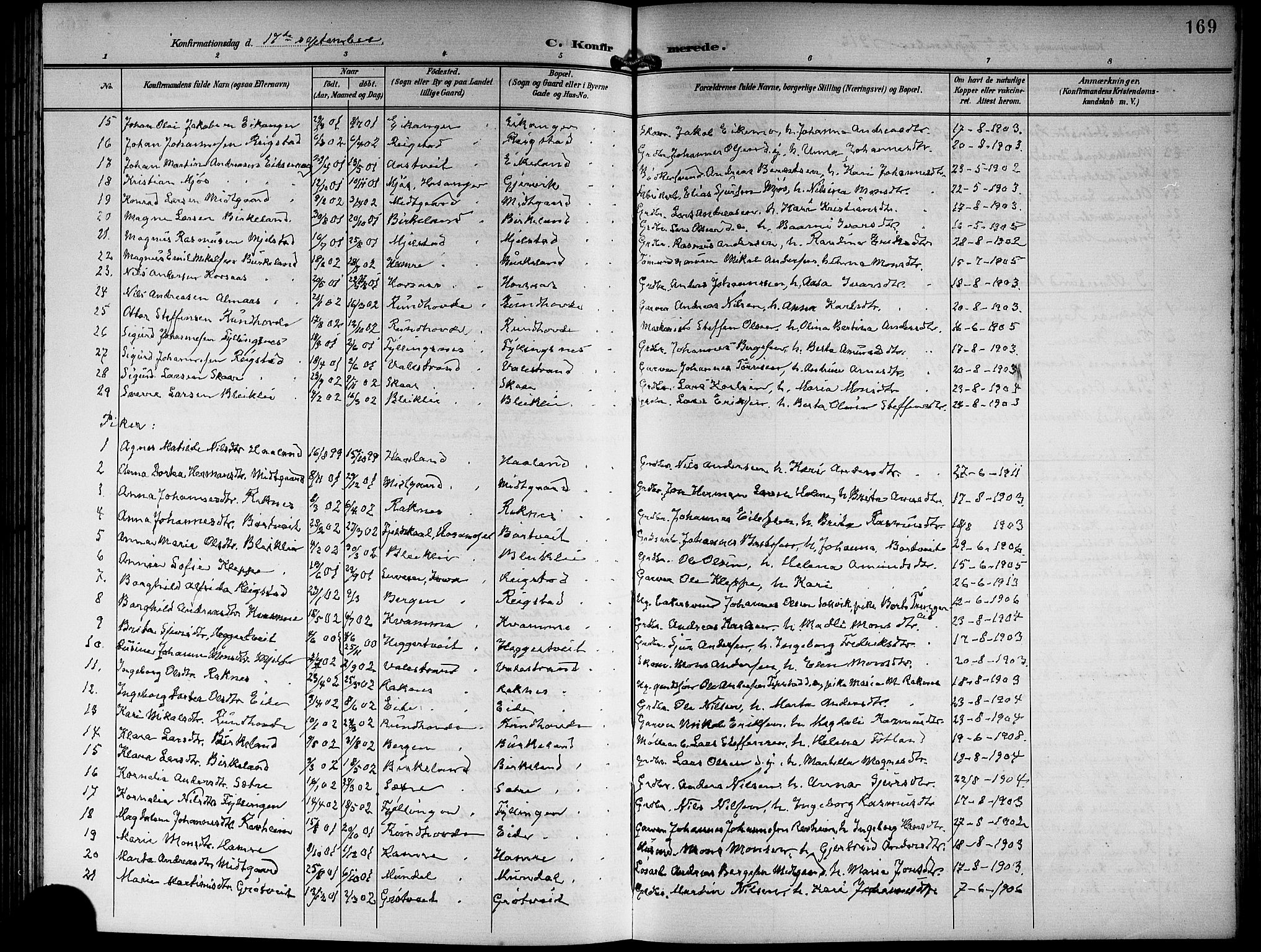 Hamre sokneprestembete, AV/SAB-A-75501/H/Ha/Hab: Parish register (copy) no. B 4, 1898-1919, p. 169