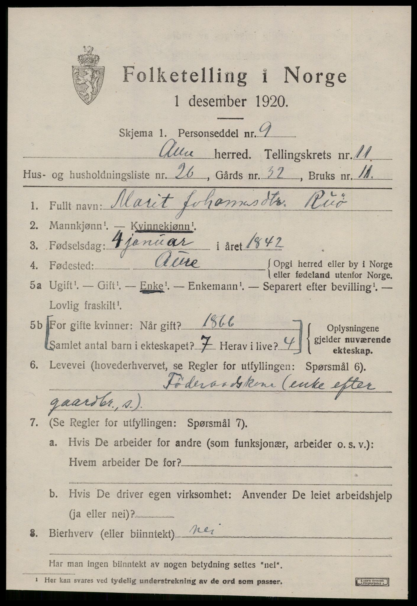 SAT, 1920 census for Aure, 1920, p. 4544