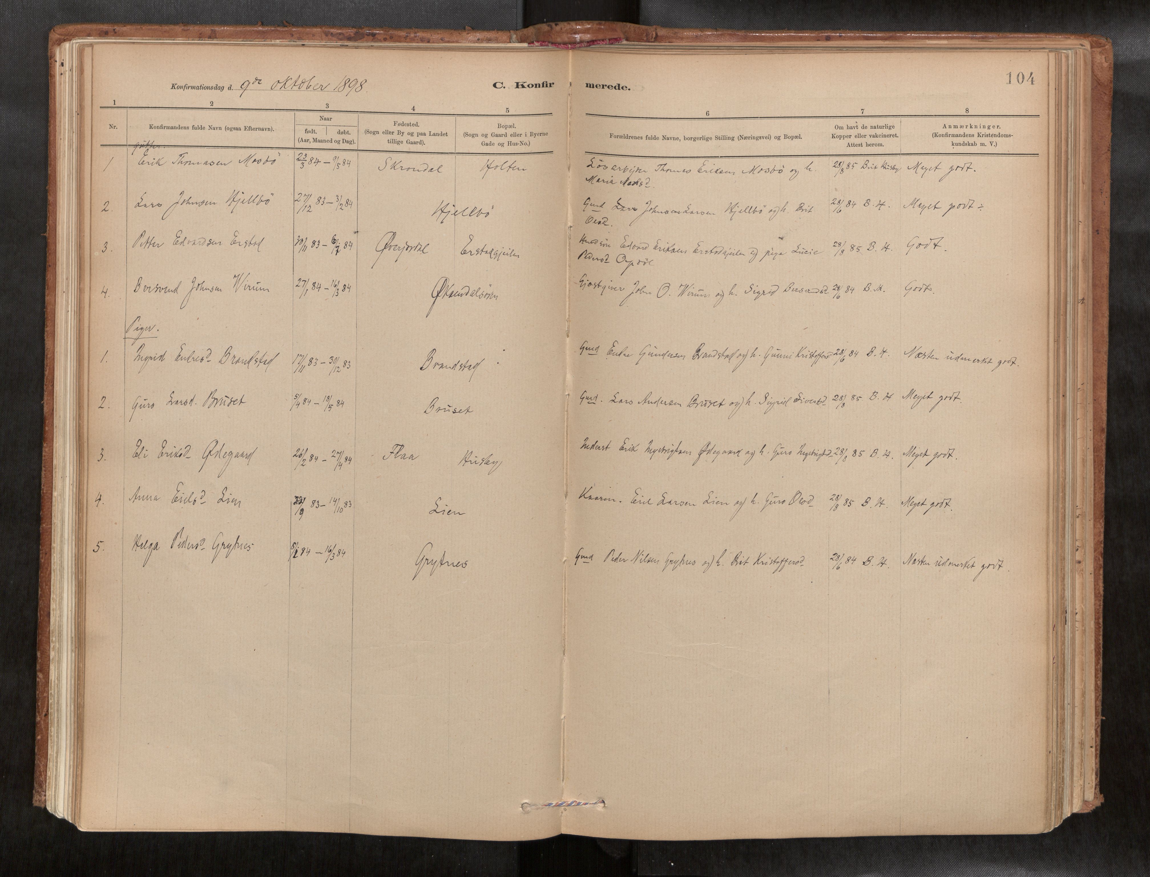 Ministerialprotokoller, klokkerbøker og fødselsregistre - Møre og Romsdal, AV/SAT-A-1454/588/L1006: Parish register (official) no. 588A03, 1886-1912, p. 104