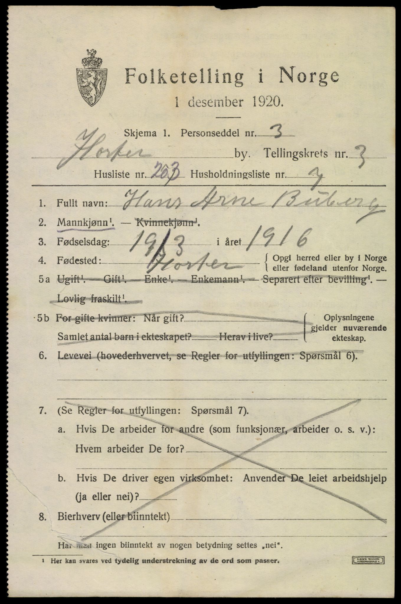 SAKO, 1920 census for Horten, 1920, p. 16251