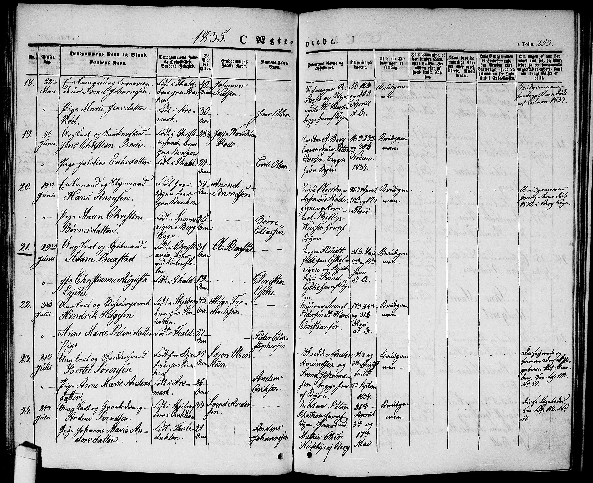 Halden prestekontor Kirkebøker, AV/SAO-A-10909/G/Ga/L0003: Parish register (copy) no. 3, 1834-1844, p. 259