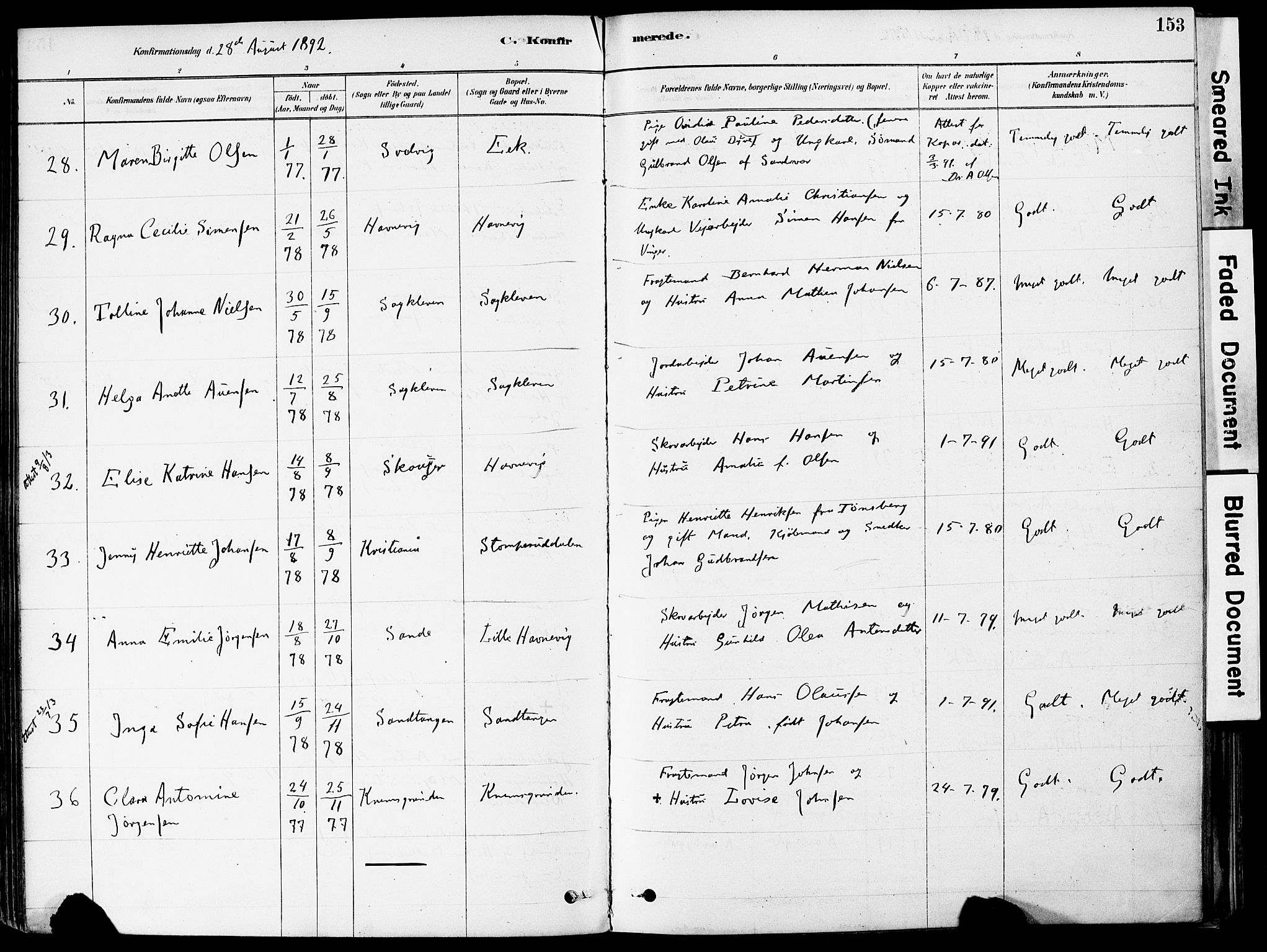 Strømm kirkebøker, AV/SAKO-A-322/F/Fa/L0004: Parish register (official) no. I 4, 1878-1899, p. 153