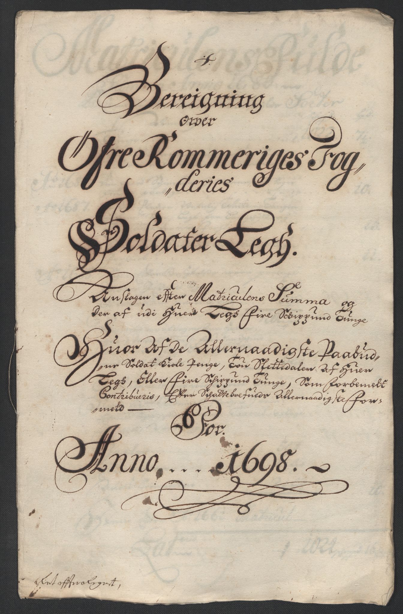 Rentekammeret inntil 1814, Reviderte regnskaper, Fogderegnskap, AV/RA-EA-4092/R12/L0710: Fogderegnskap Øvre Romerike, 1698, p. 252