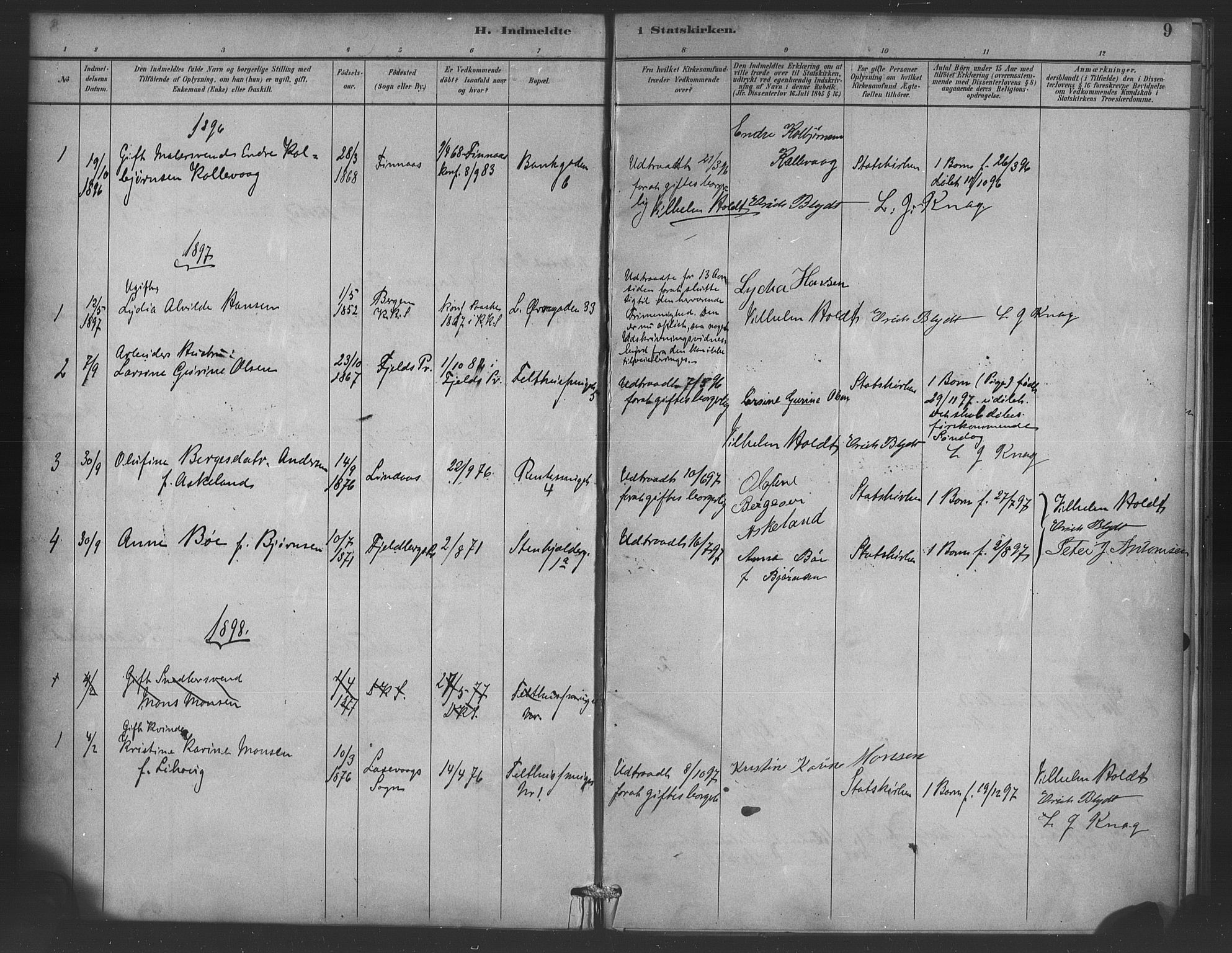 Korskirken sokneprestembete, SAB/A-76101/H/Haa/L0052: Parish register (official) no. G 2, 1887-1899, p. 9