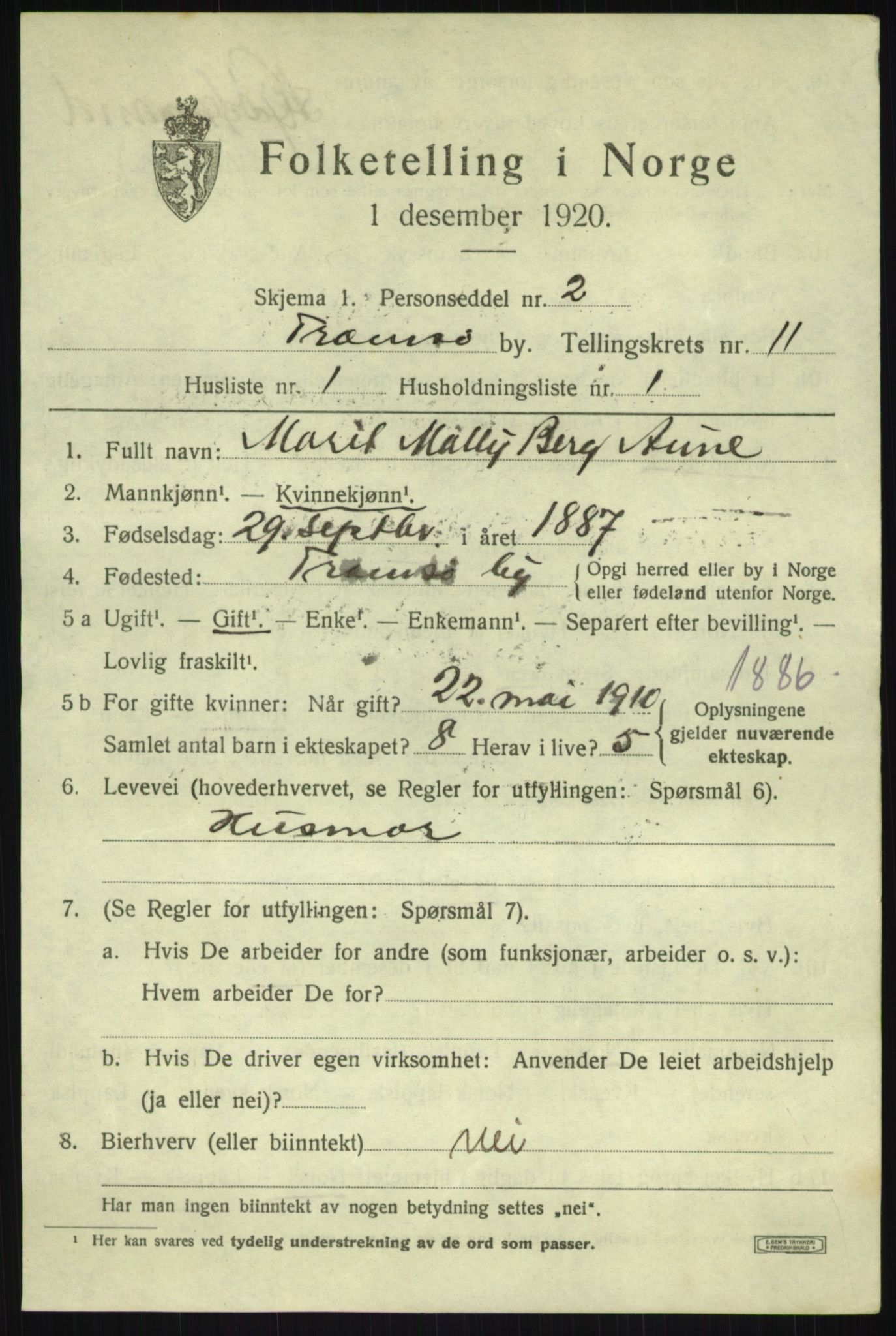 SATØ, 1920 census for Tromsø, 1920, p. 21843