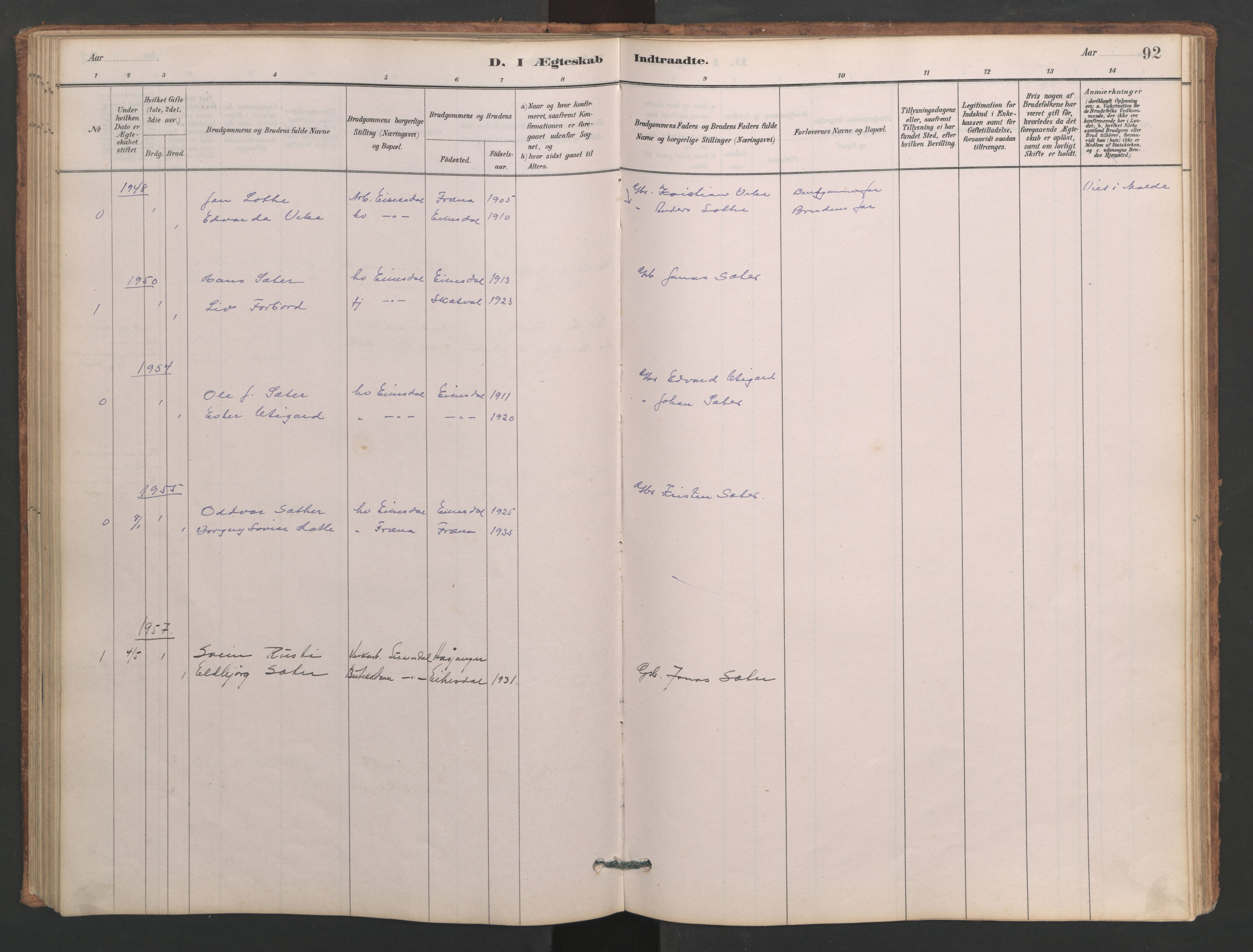 Ministerialprotokoller, klokkerbøker og fødselsregistre - Møre og Romsdal, AV/SAT-A-1454/553/L0642: Parish register (copy) no. 553C01, 1880-1968, p. 92