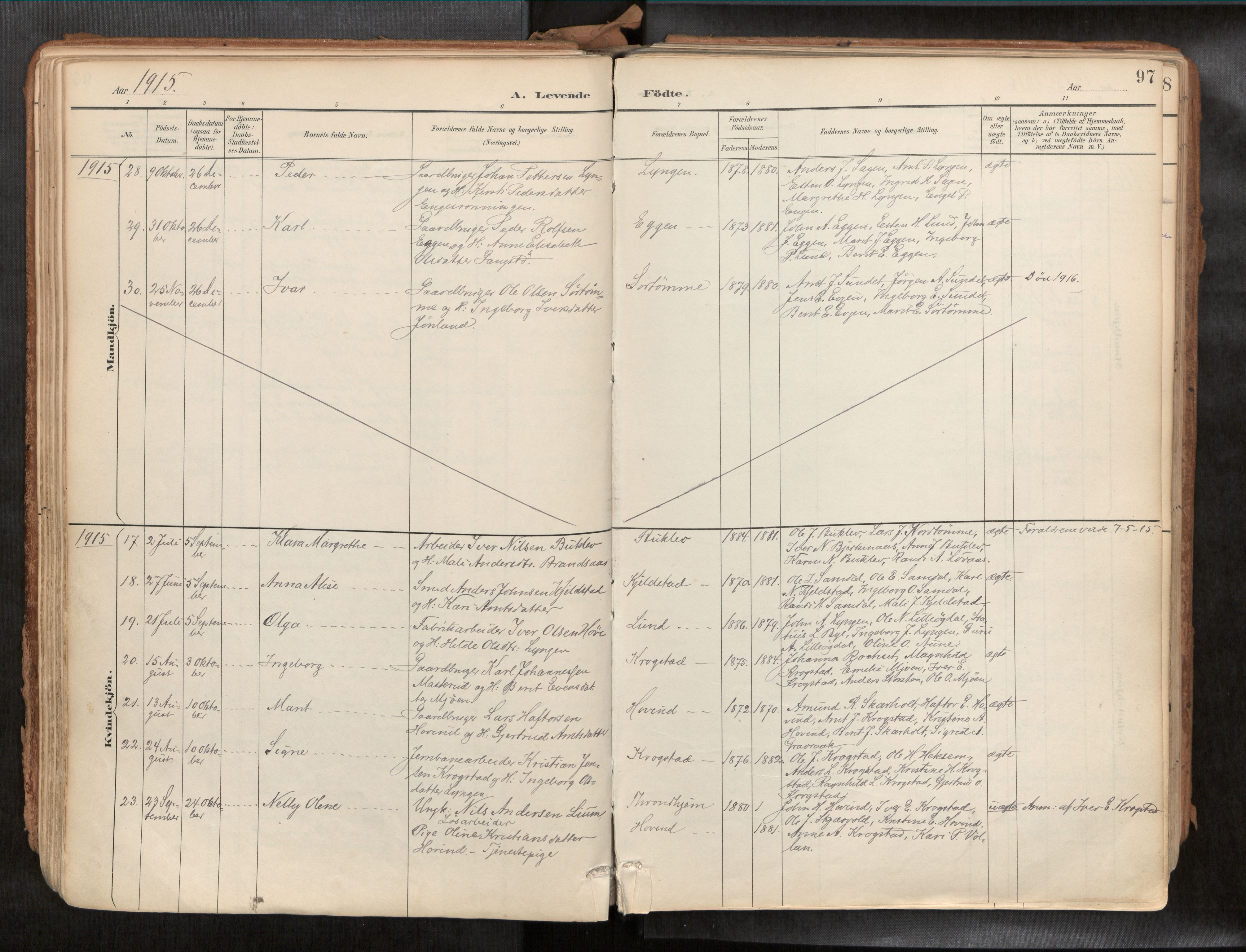 Ministerialprotokoller, klokkerbøker og fødselsregistre - Sør-Trøndelag, SAT/A-1456/692/L1105b: Parish register (official) no. 692A06, 1891-1934, p. 97