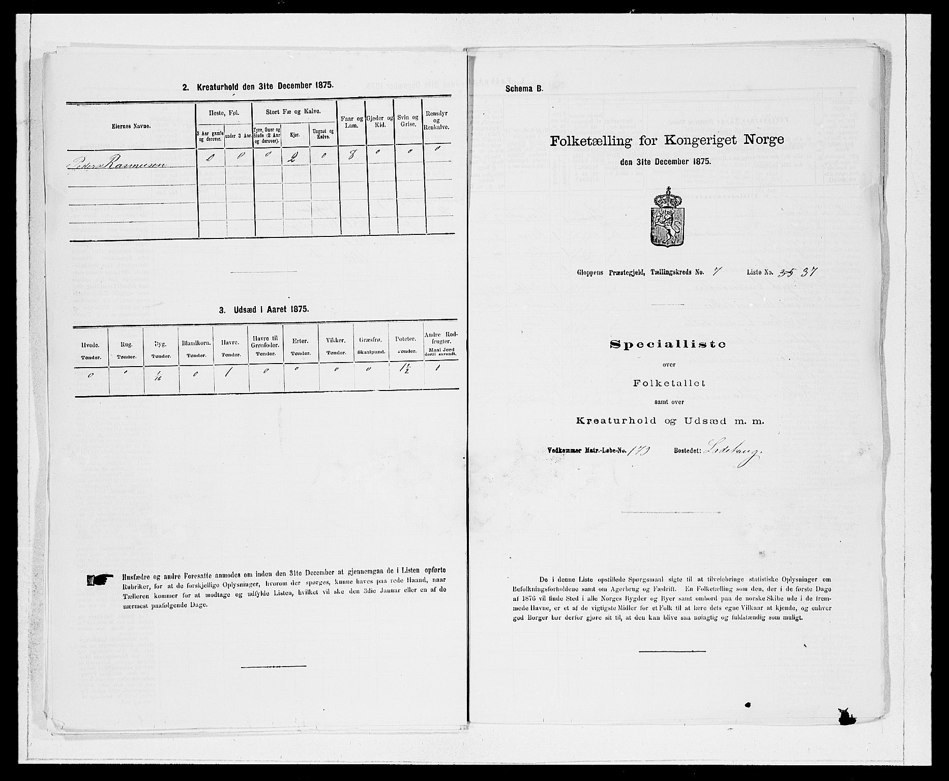 SAB, 1875 Census for 1445P Gloppen, 1875, p. 843