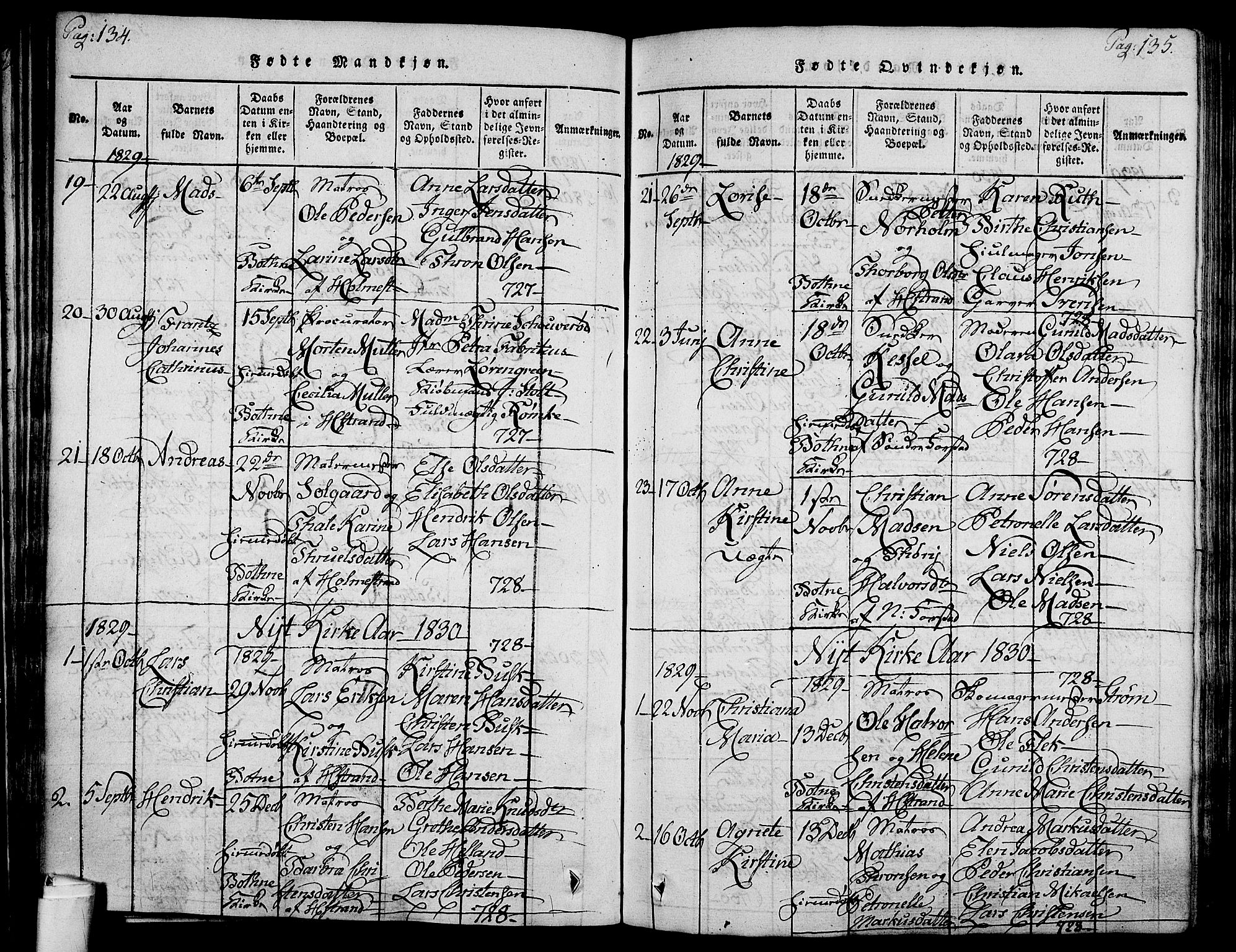 Holmestrand kirkebøker, AV/SAKO-A-346/F/Fa/L0001: Parish register (official) no. 1, 1814-1840, p. 134-135