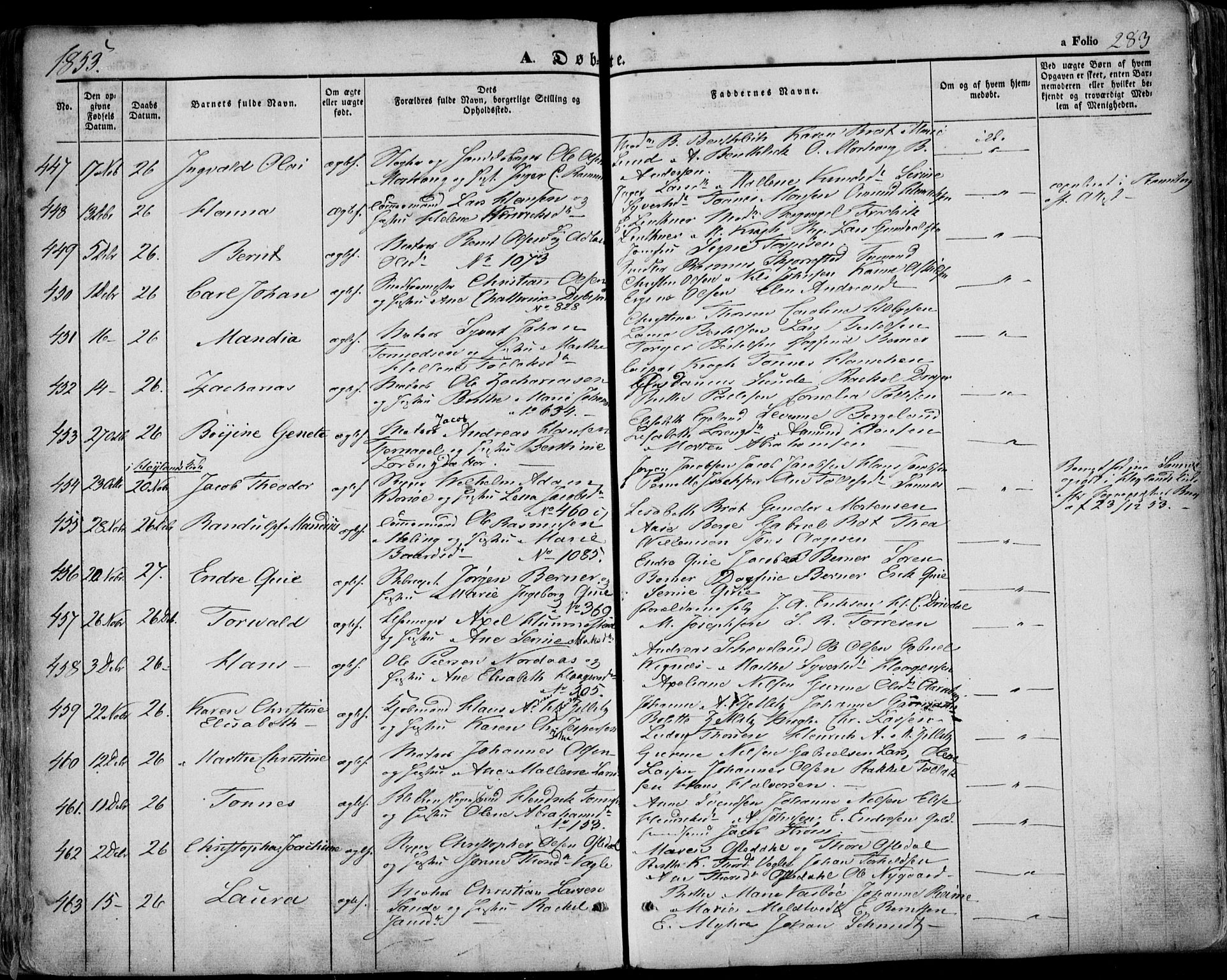Domkirken sokneprestkontor, SAST/A-101812/001/30/30BA/L0016: Parish register (official) no. A 15, 1844-1854, p. 283