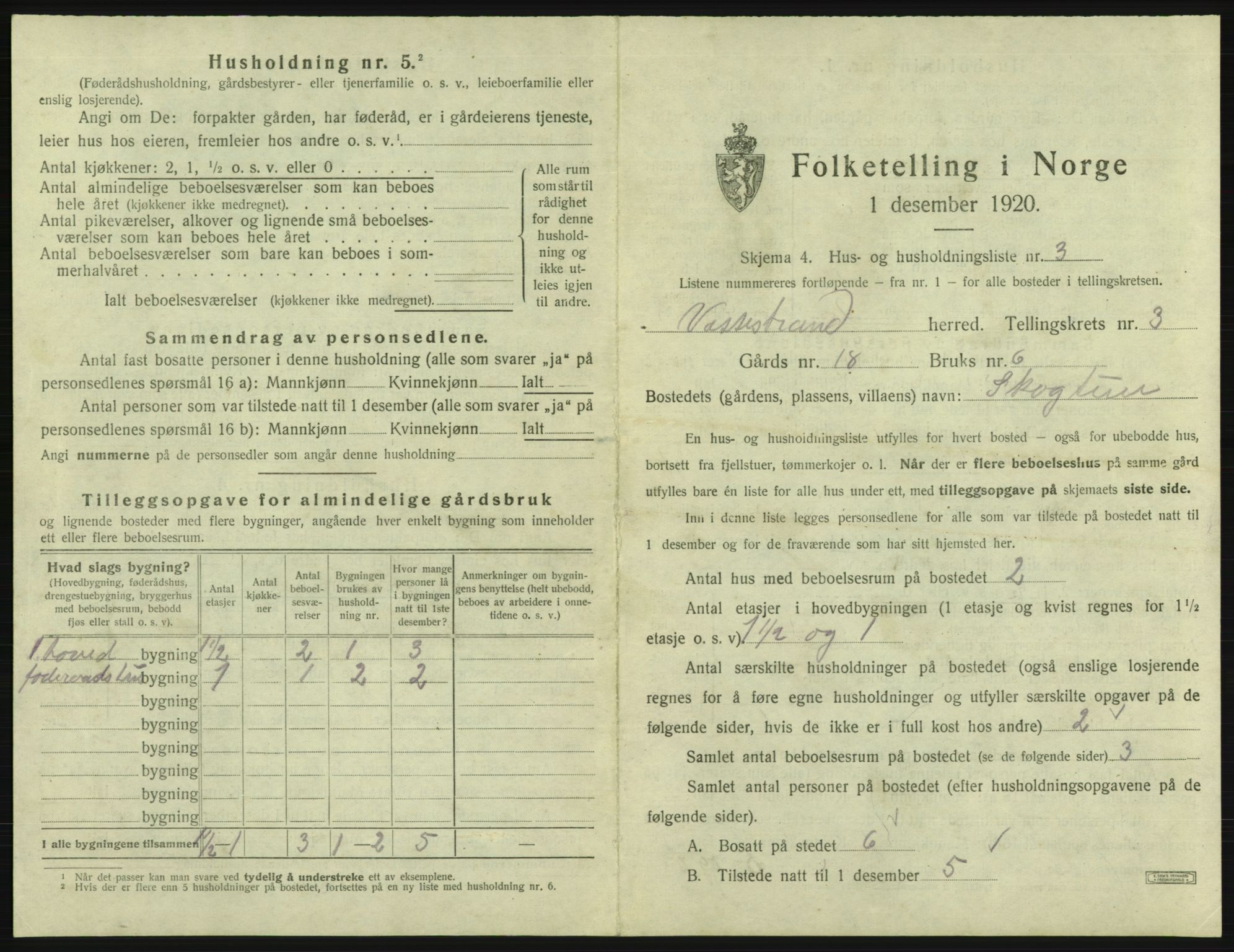 SAB, 1920 census for Vossestrand, 1920, p. 174