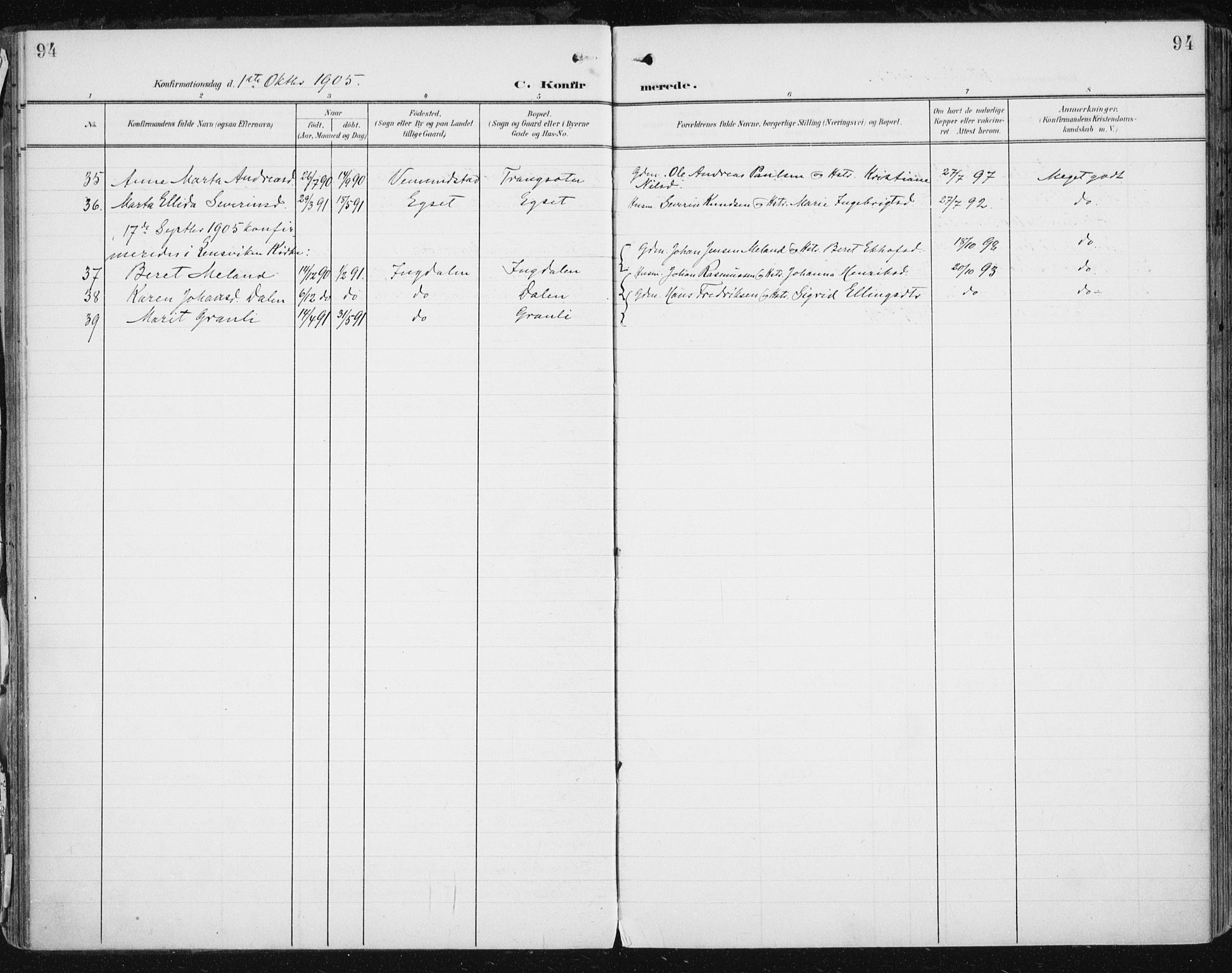 Ministerialprotokoller, klokkerbøker og fødselsregistre - Sør-Trøndelag, SAT/A-1456/646/L0616: Parish register (official) no. 646A14, 1900-1918, p. 94