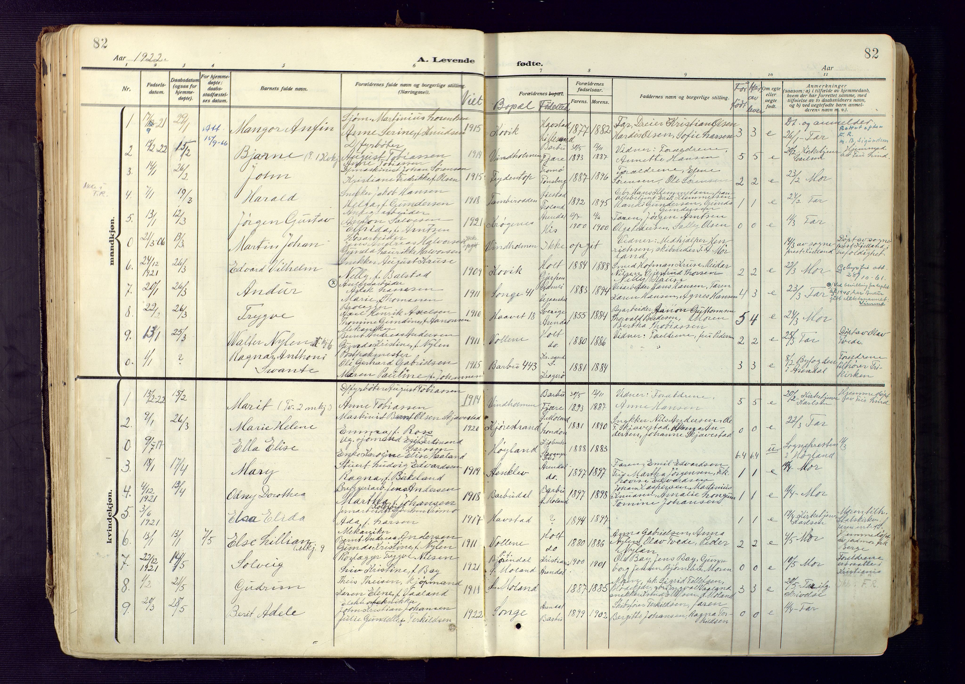 Barbu sokneprestkontor, SAK/1111-0003/F/Fa/L0006: Parish register (official) no. A 6, 1910-1929, p. 82