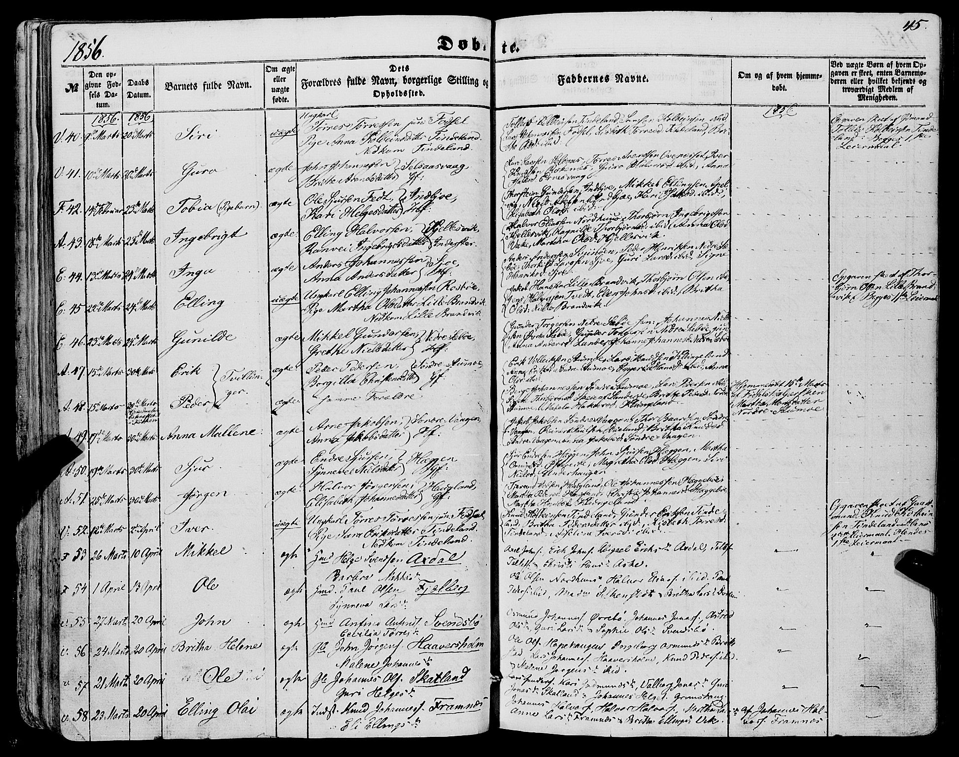 Fjelberg sokneprestembete, SAB/A-75201/H/Haa: Parish register (official) no. A 7, 1851-1867, p. 45