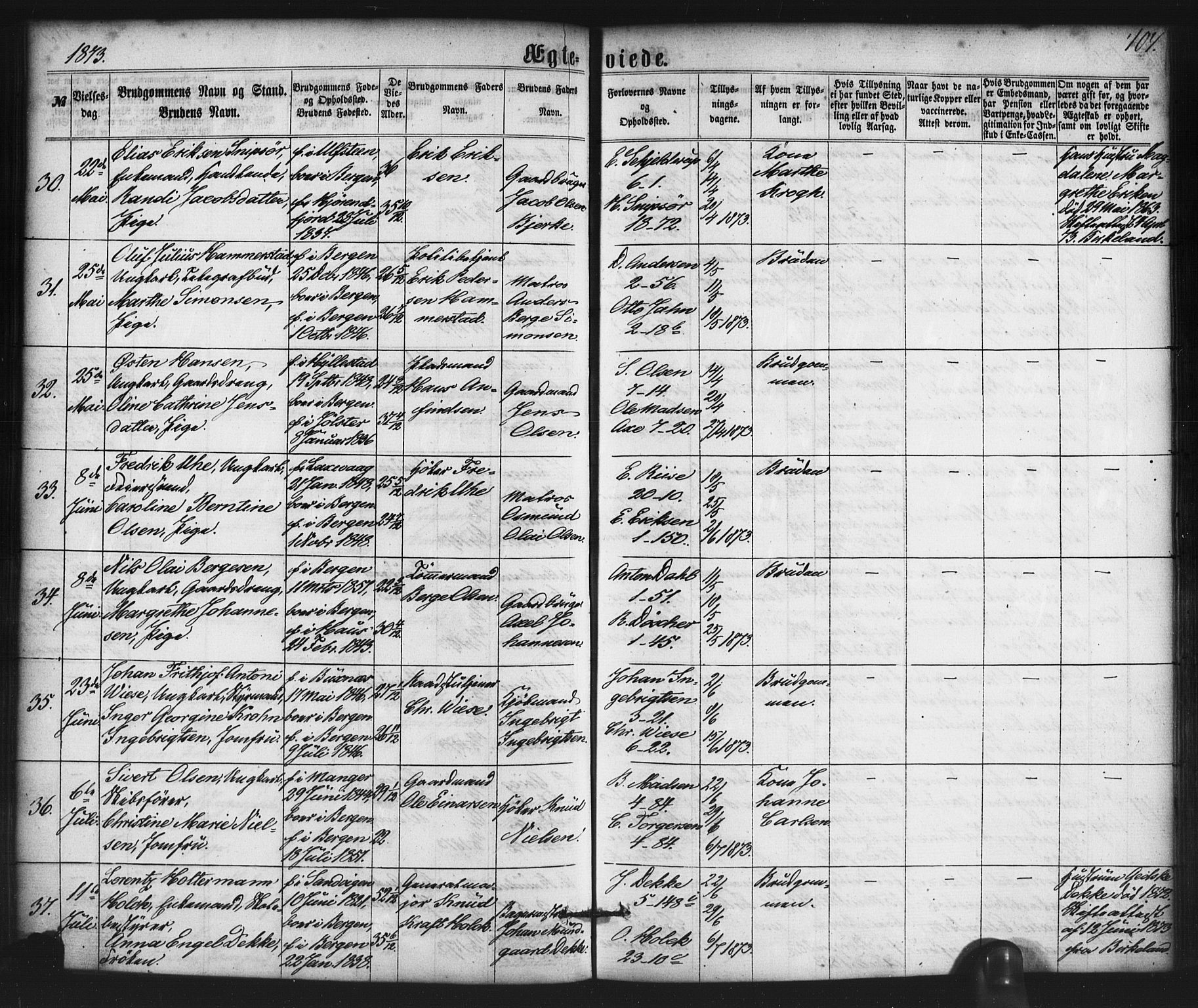 Nykirken Sokneprestembete, AV/SAB-A-77101/H/Haa/L0032: Parish register (official) no. D 2, 1861-1883, p. 104