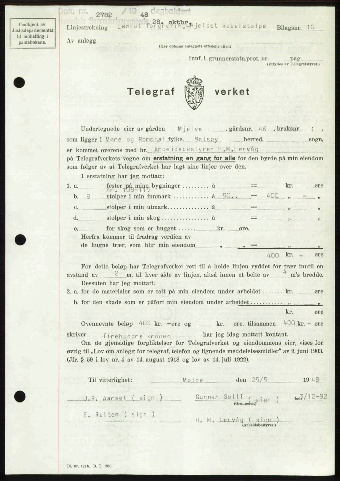 Romsdal sorenskriveri, AV/SAT-A-4149/1/2/2C: Mortgage book no. A27, 1948-1948, Diary no: : 2782/1948