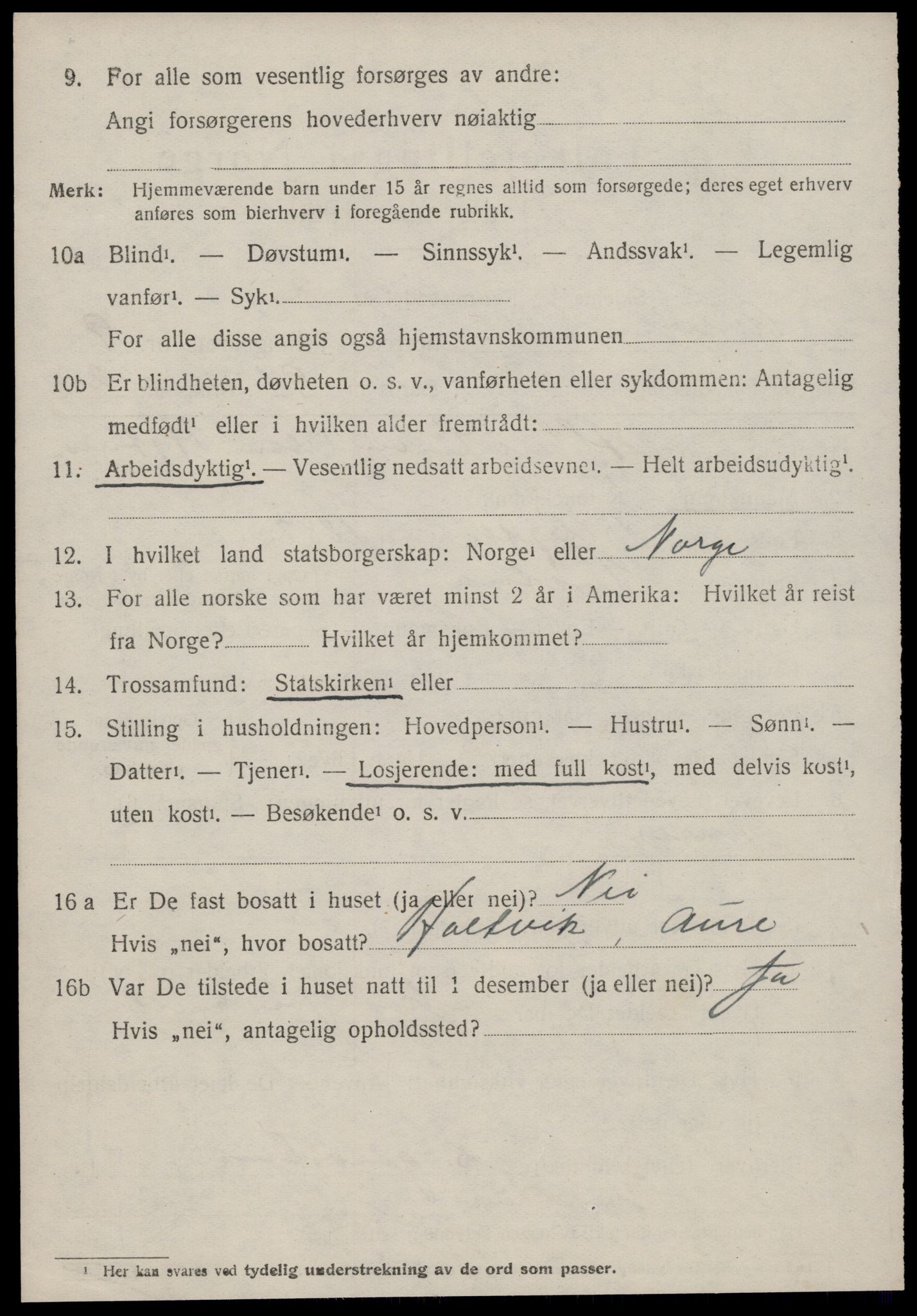 SAT, 1920 census for Aure, 1920, p. 3877