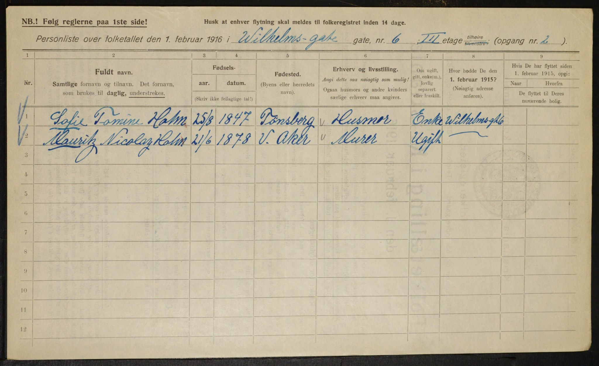 OBA, Municipal Census 1916 for Kristiania, 1916, p. 131923