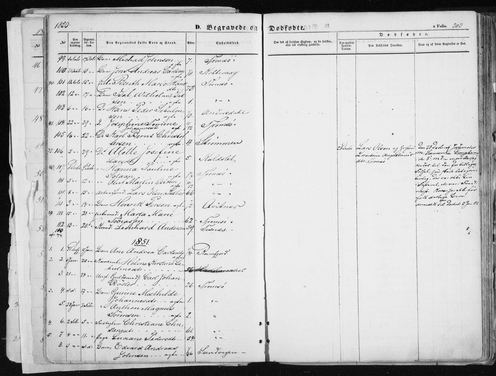 Tromsø sokneprestkontor/stiftsprosti/domprosti, AV/SATØ-S-1343/G/Ga/L0010kirke: Parish register (official) no. 10, 1848-1855, p. 303