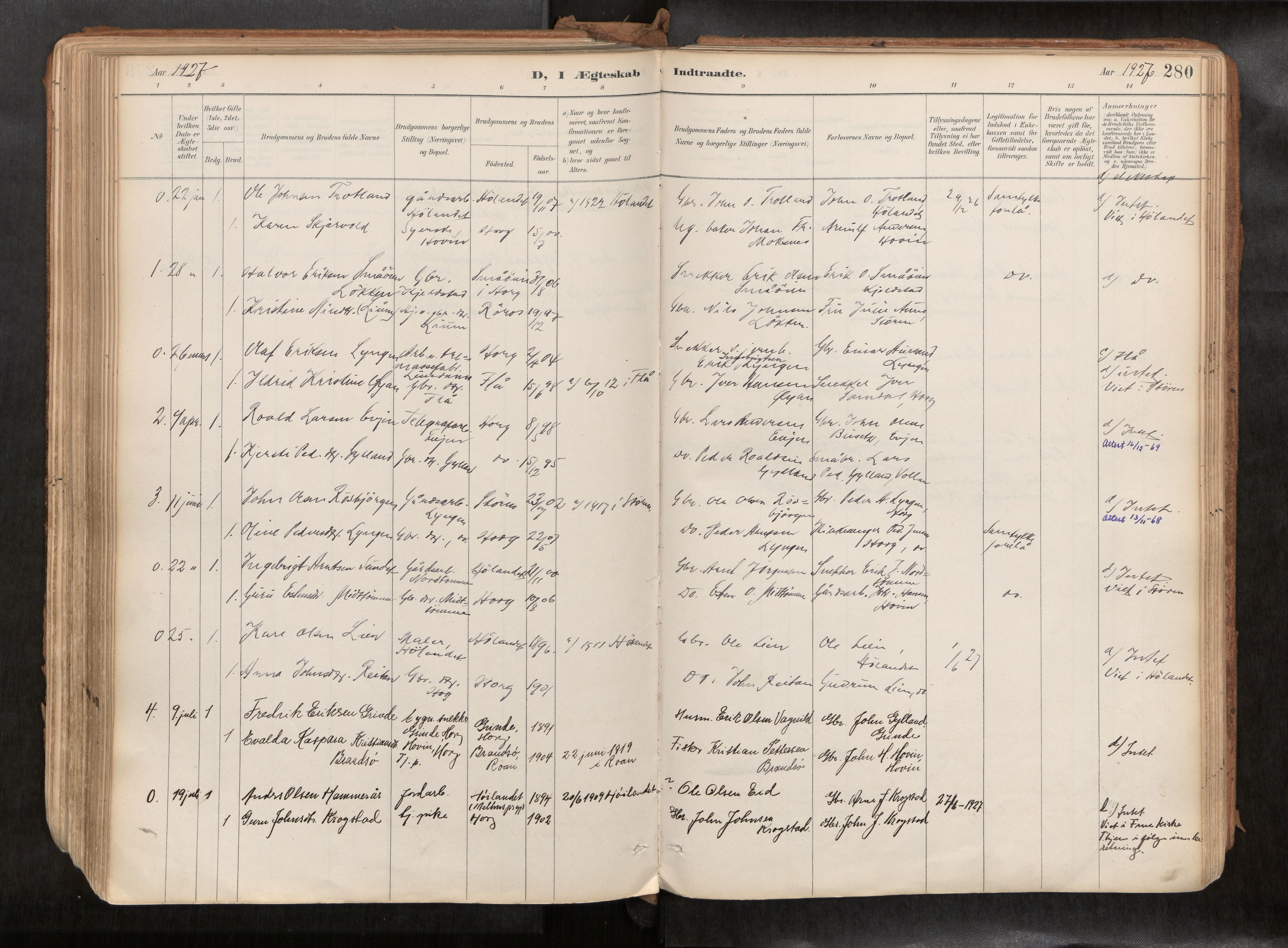 Ministerialprotokoller, klokkerbøker og fødselsregistre - Sør-Trøndelag, SAT/A-1456/692/L1105b: Parish register (official) no. 692A06, 1891-1934, p. 280