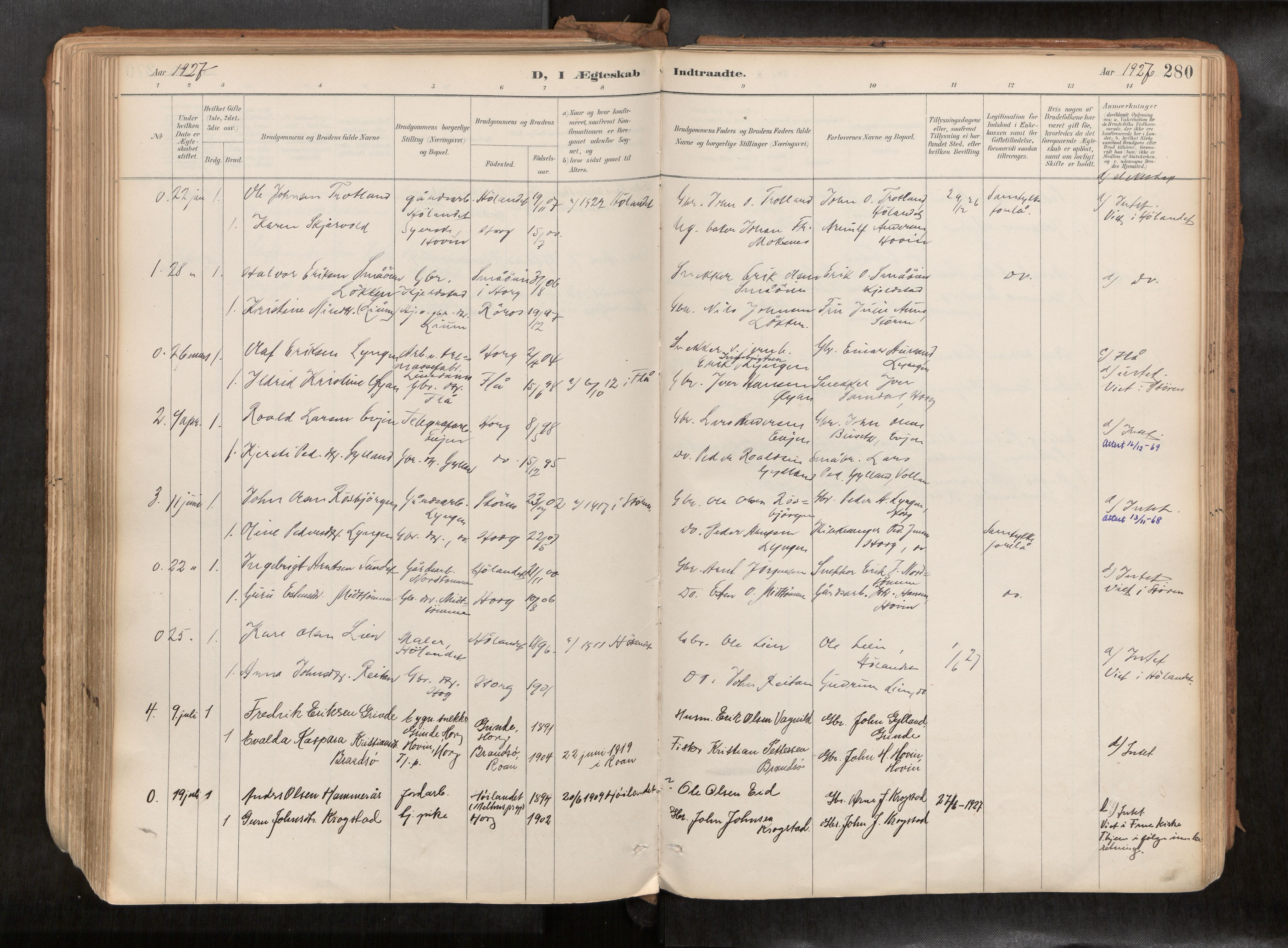 Ministerialprotokoller, klokkerbøker og fødselsregistre - Sør-Trøndelag, AV/SAT-A-1456/692/L1105b: Parish register (official) no. 692A06, 1891-1934, p. 280