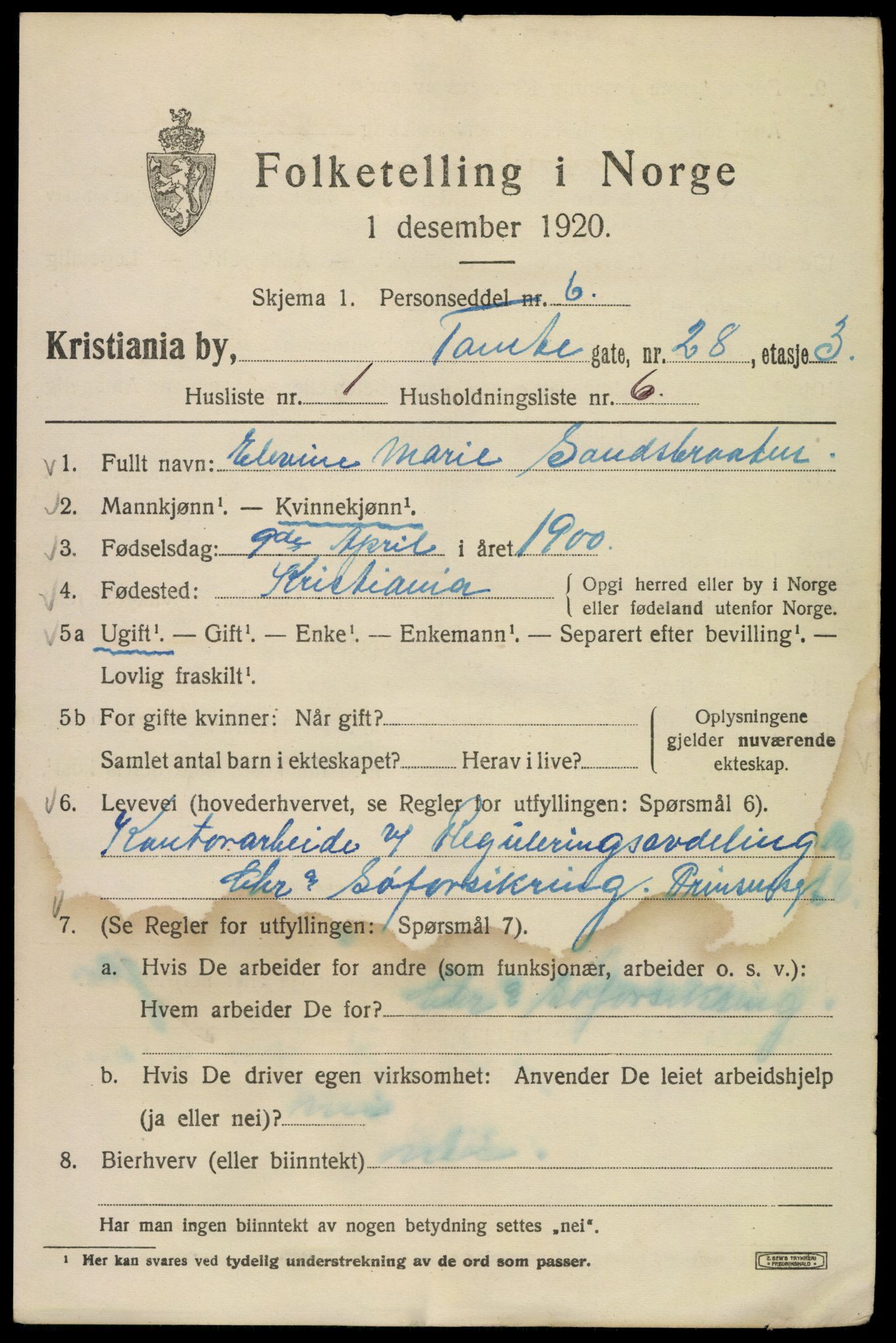 SAO, 1920 census for Kristiania, 1920, p. 589923