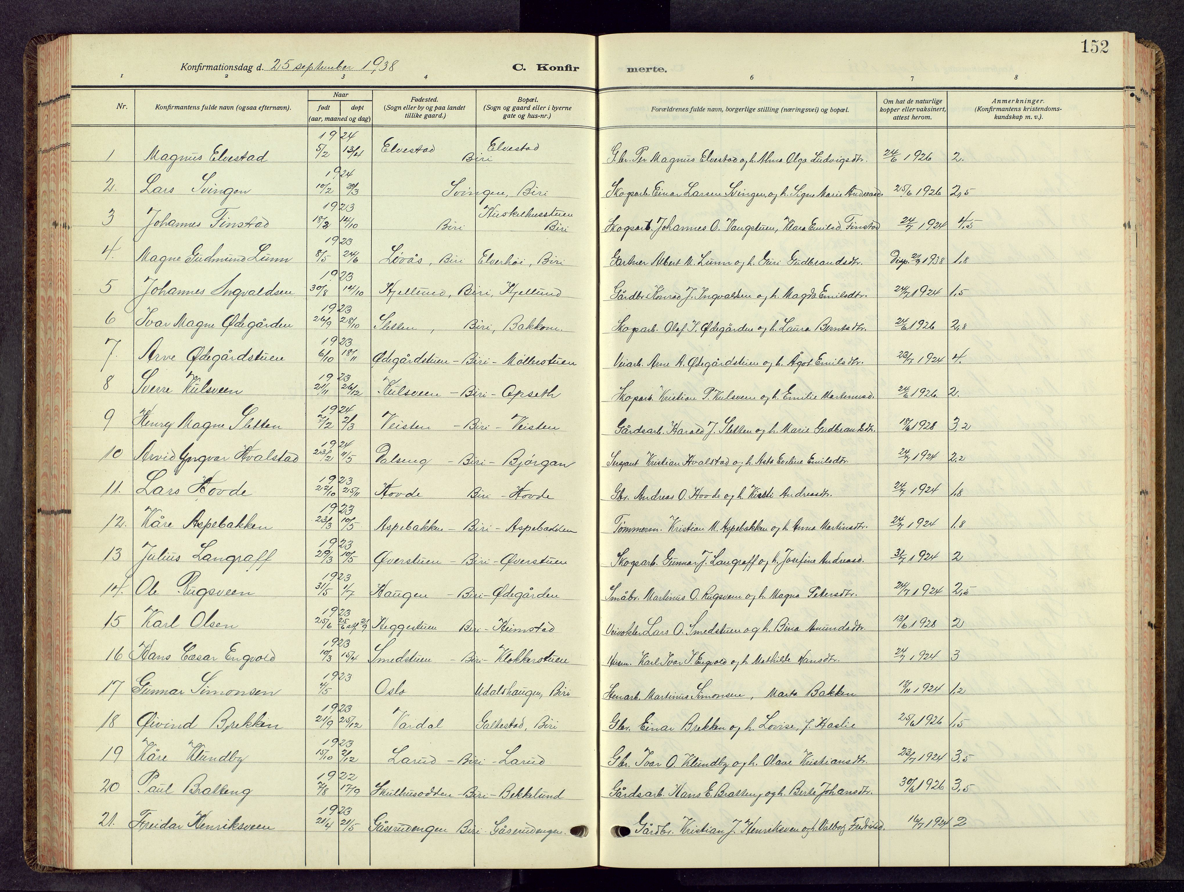 Biri prestekontor, AV/SAH-PREST-096/H/Ha/Hab/L0008: Parish register (copy) no. 8, 1939-1962, p. 152