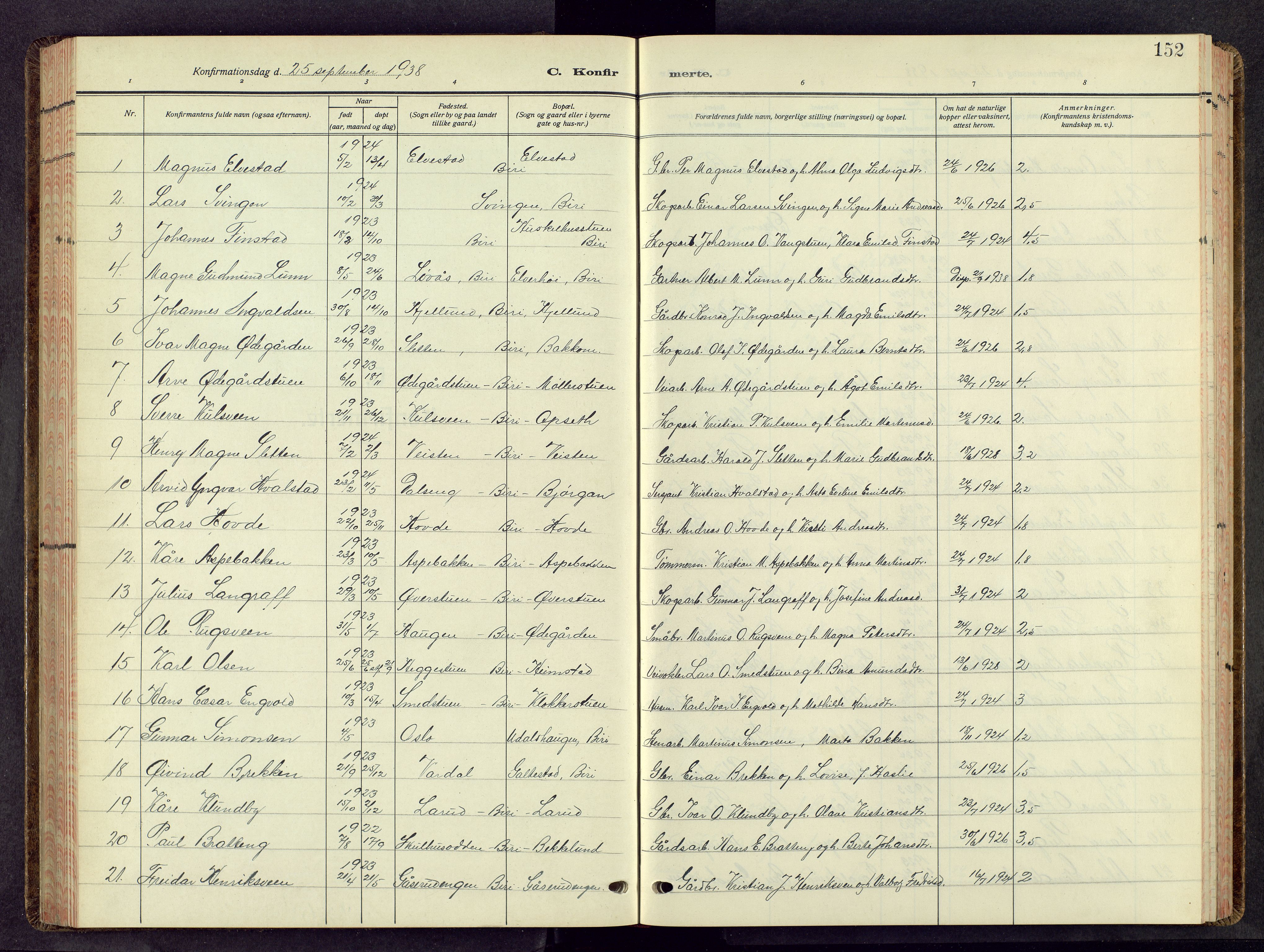 Biri prestekontor, SAH/PREST-096/H/Ha/Hab/L0008: Parish register (copy) no. 8, 1939-1962, p. 152