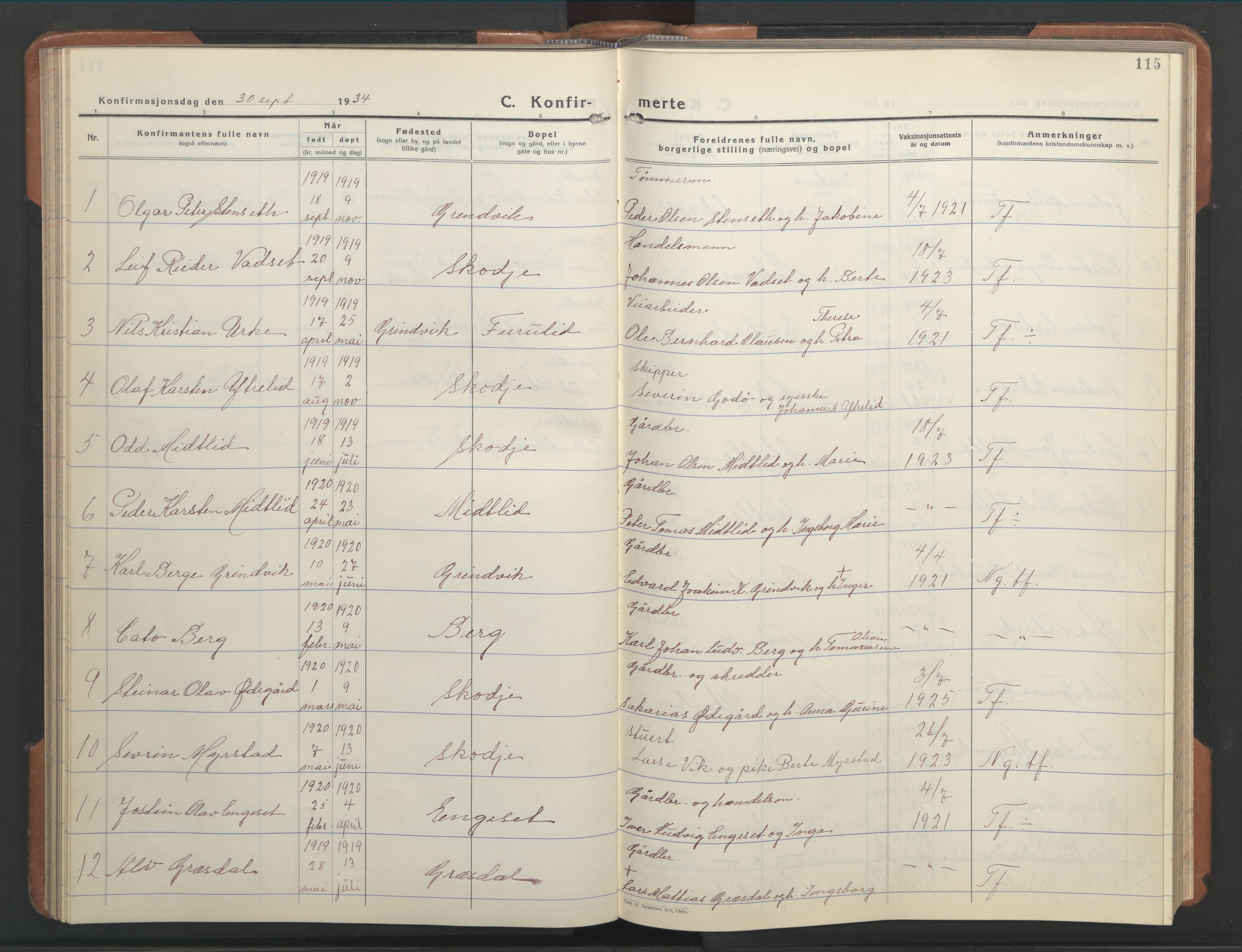 Ministerialprotokoller, klokkerbøker og fødselsregistre - Møre og Romsdal, AV/SAT-A-1454/524/L0367: Parish register (copy) no. 524C08, 1932-1951, p. 115