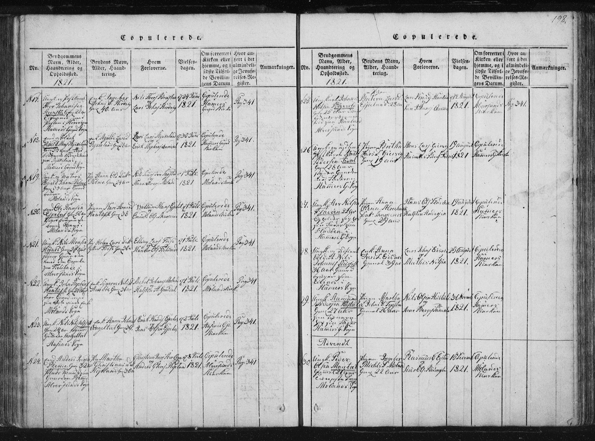 Hamre sokneprestembete, AV/SAB-A-75501/H/Ha/Haa/Haaa/L0010: Parish register (official) no. A 10, 1816-1826, p. 198