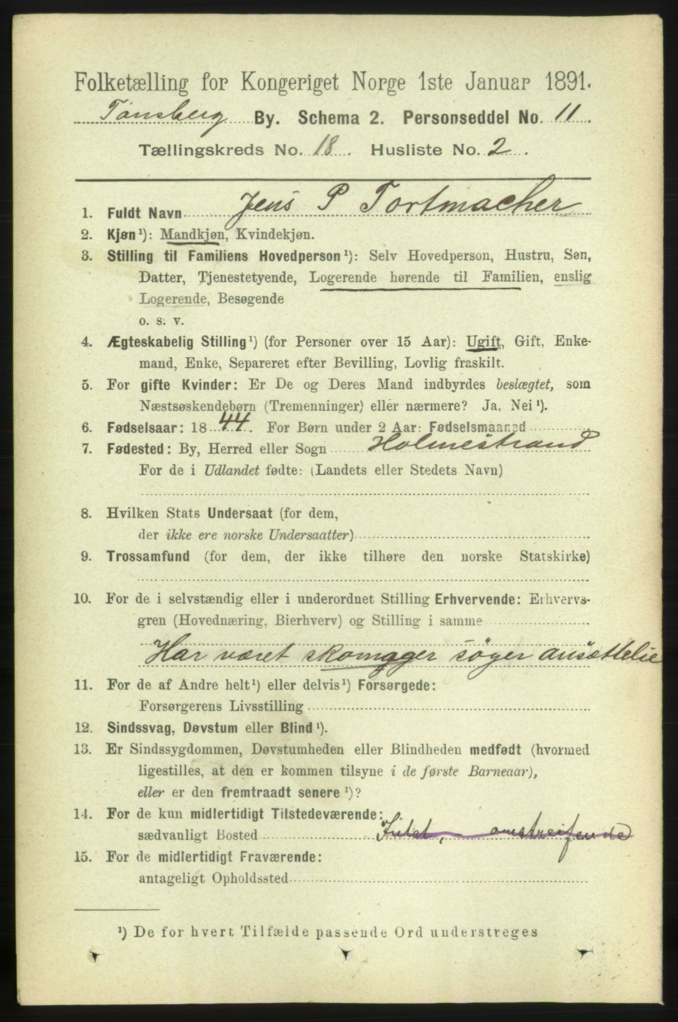 RA, 1891 census for 0705 Tønsberg, 1891, p. 5116