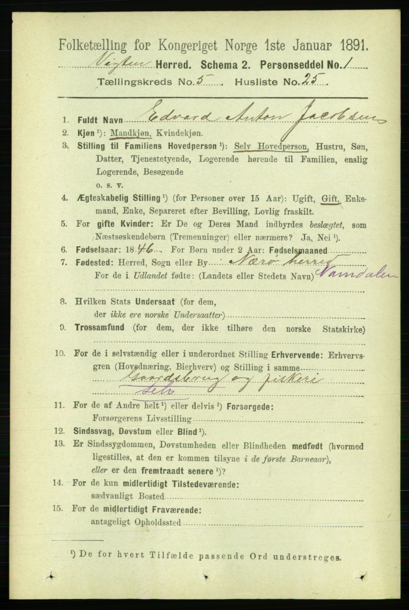 RA, 1891 census for 1750 Vikna, 1891, p. 3032